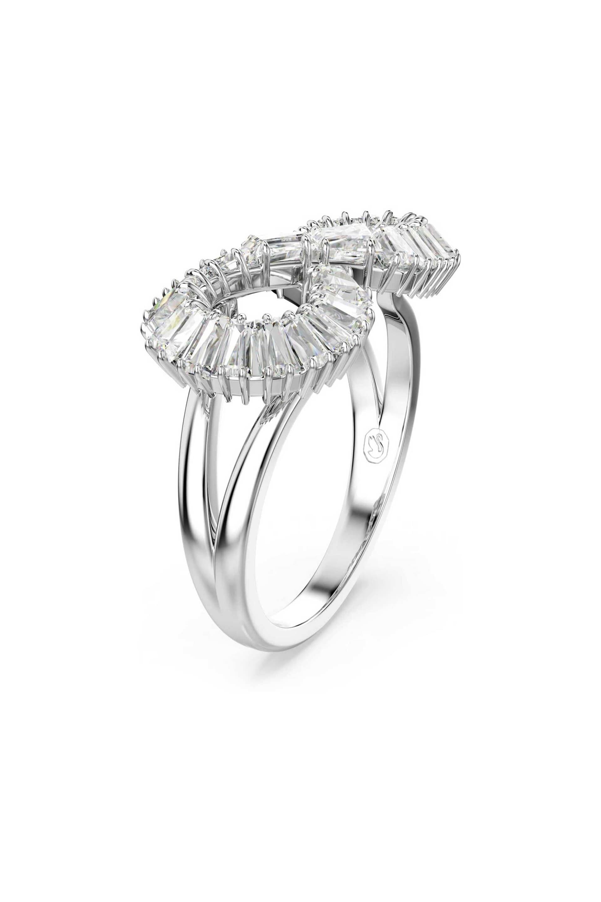 Swarovski γυναικείο δαχτυλίδι κοκτέιλ άπειρο, λευκό, επιμετάλλωση ροδίου "Hyperbola" (55)