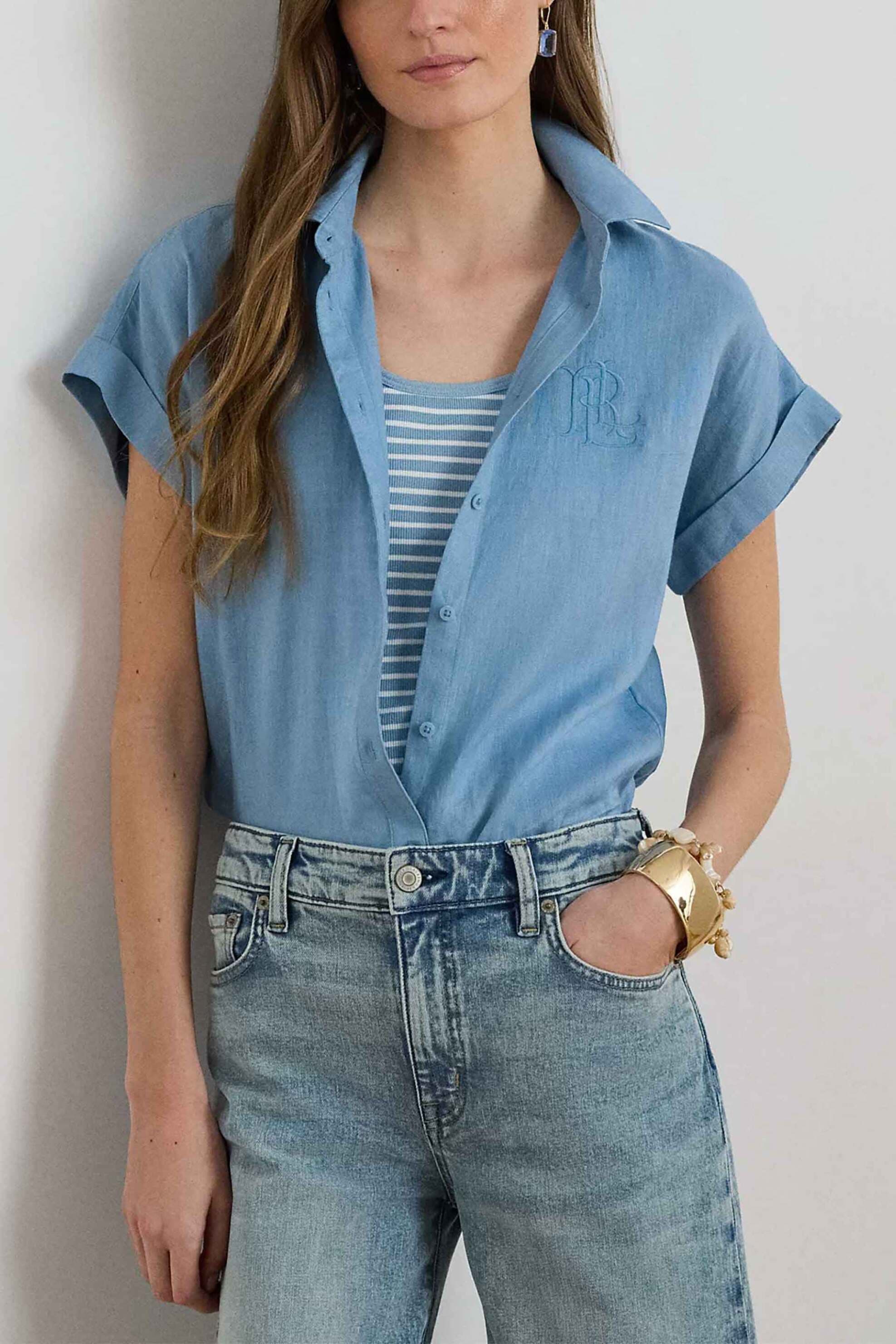 Lauren Ralph Lauren γυναικείο λινό πουκάμισο με κεντημένο monogram Relaxed Fit