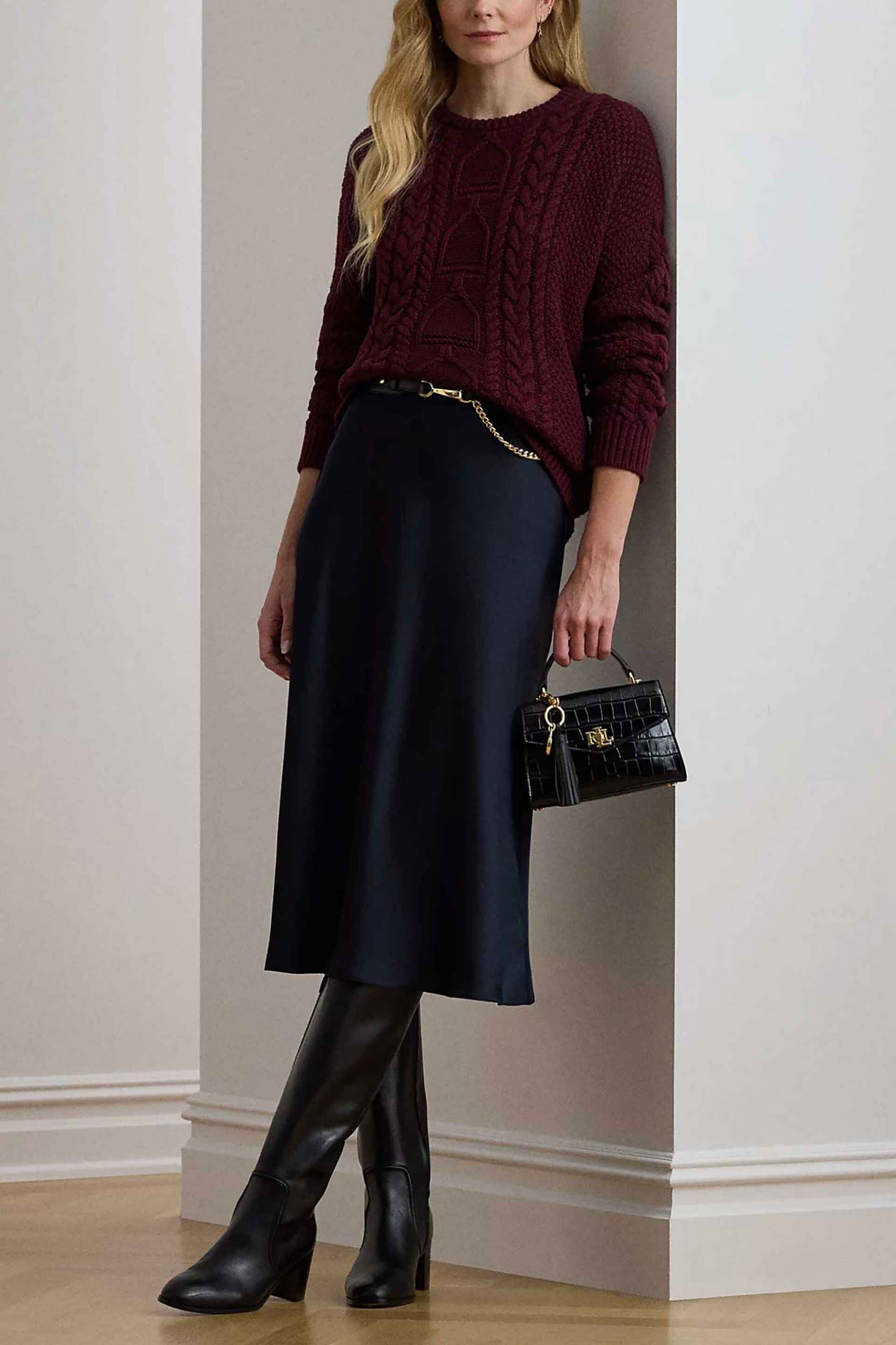 Lauren Ralph Lauren γυναικεία midi φούστα με σατέν όψη A-line