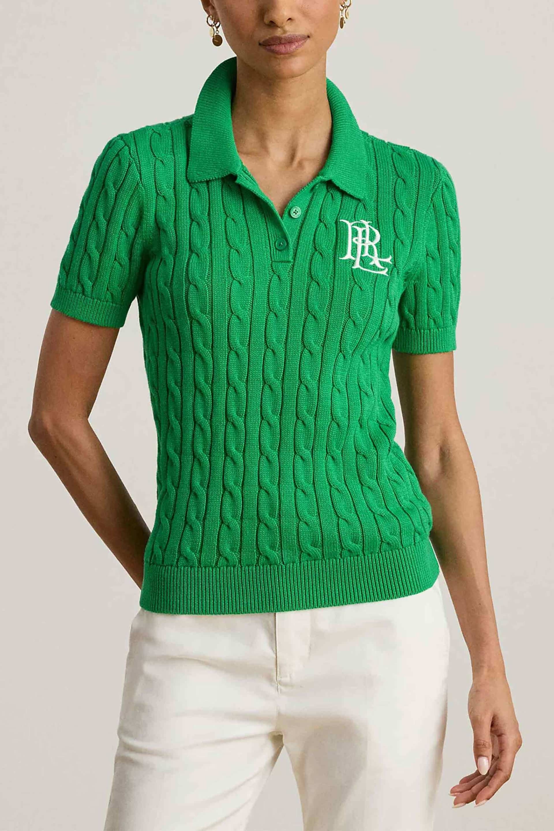 Lauren Ralph Lauren γυναικεία πλεκτή μπλούζα πόλο με cable knit pattern και κεντημένο monogram Slim Fit
