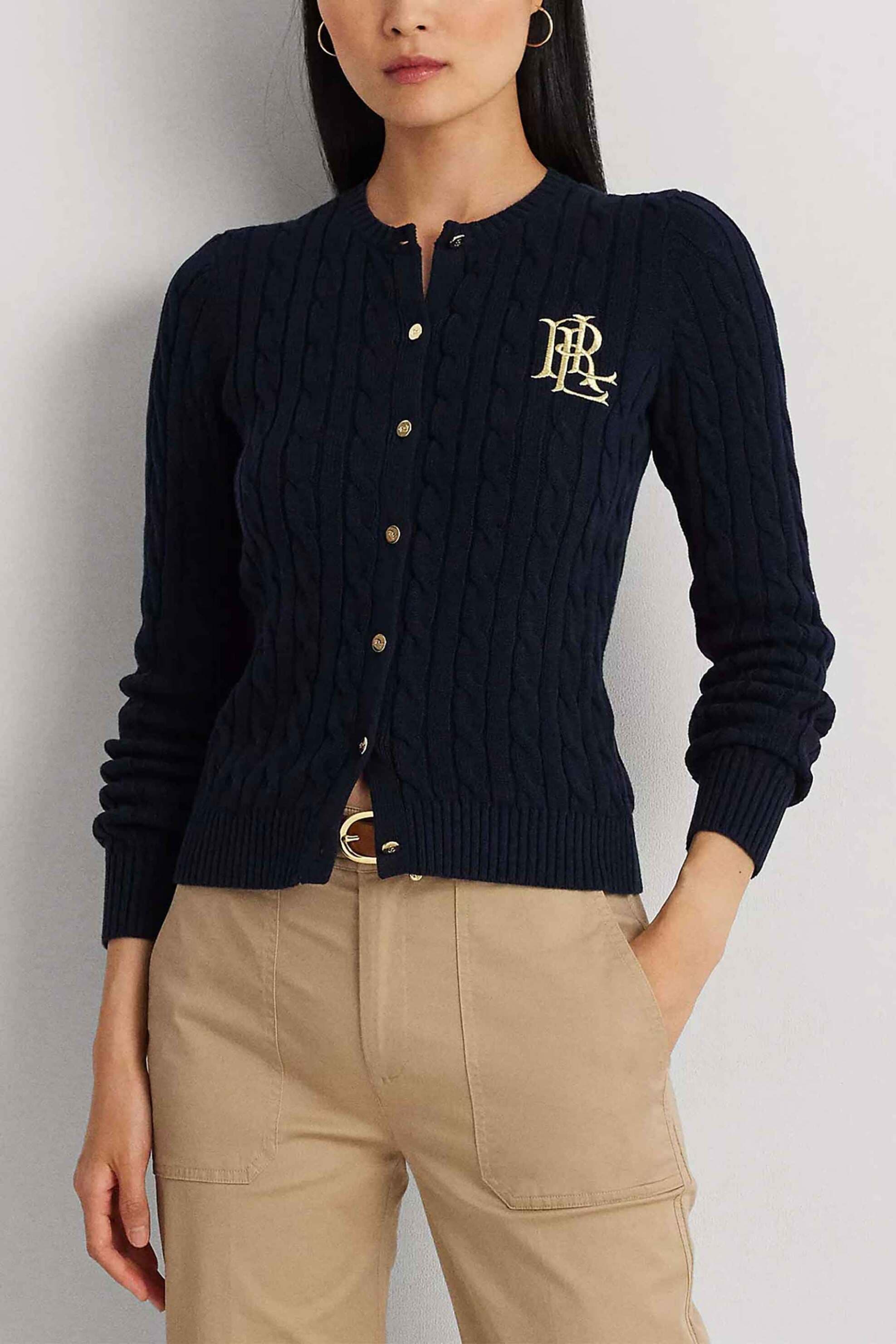 Lauren Ralph Lauren γυναικεία πλεκτή ζακέτα με cable knit pattern και κεντημένο λογότυπο Slim Fit