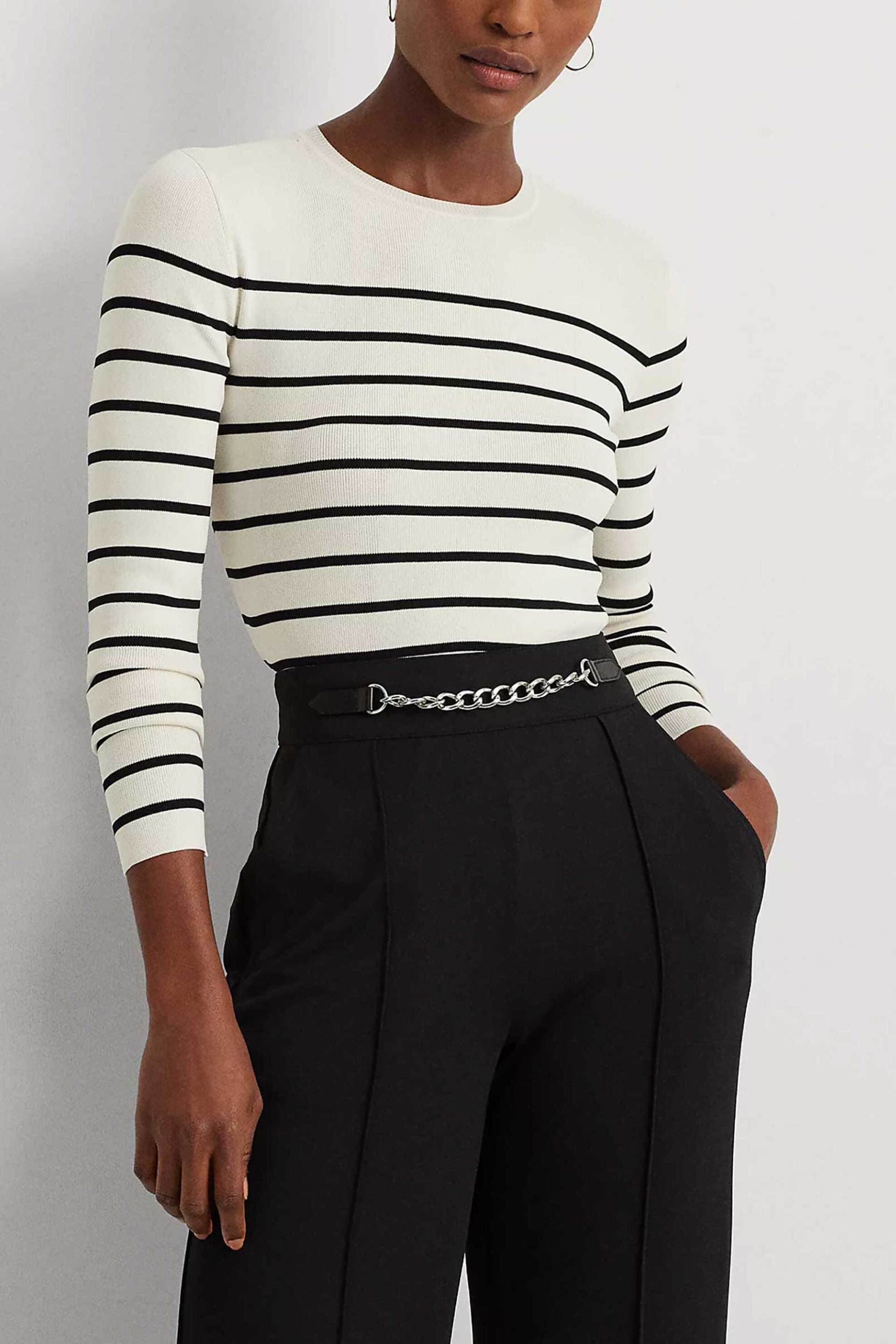 Lauren Ralph Lauren γυναικείο πουλόβερ με ριγέ σχέδιο και ribbed τελείωμα στην λαιμόκοψη