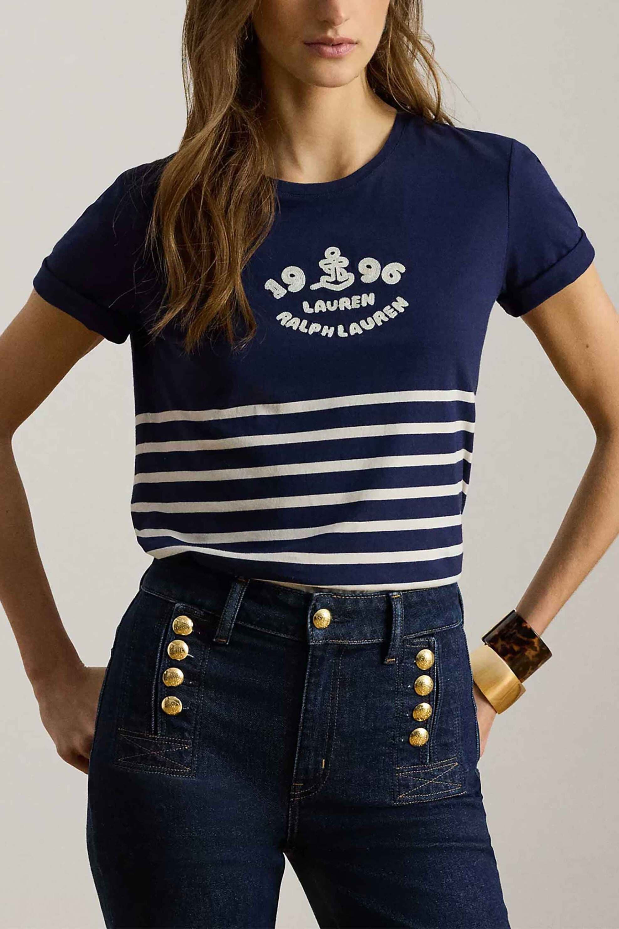 Lauren Ralph Lauren γυναικείο T-shirt με ριγέ σχέδιο και κεντημένο λογότυπο Relaxed Fit