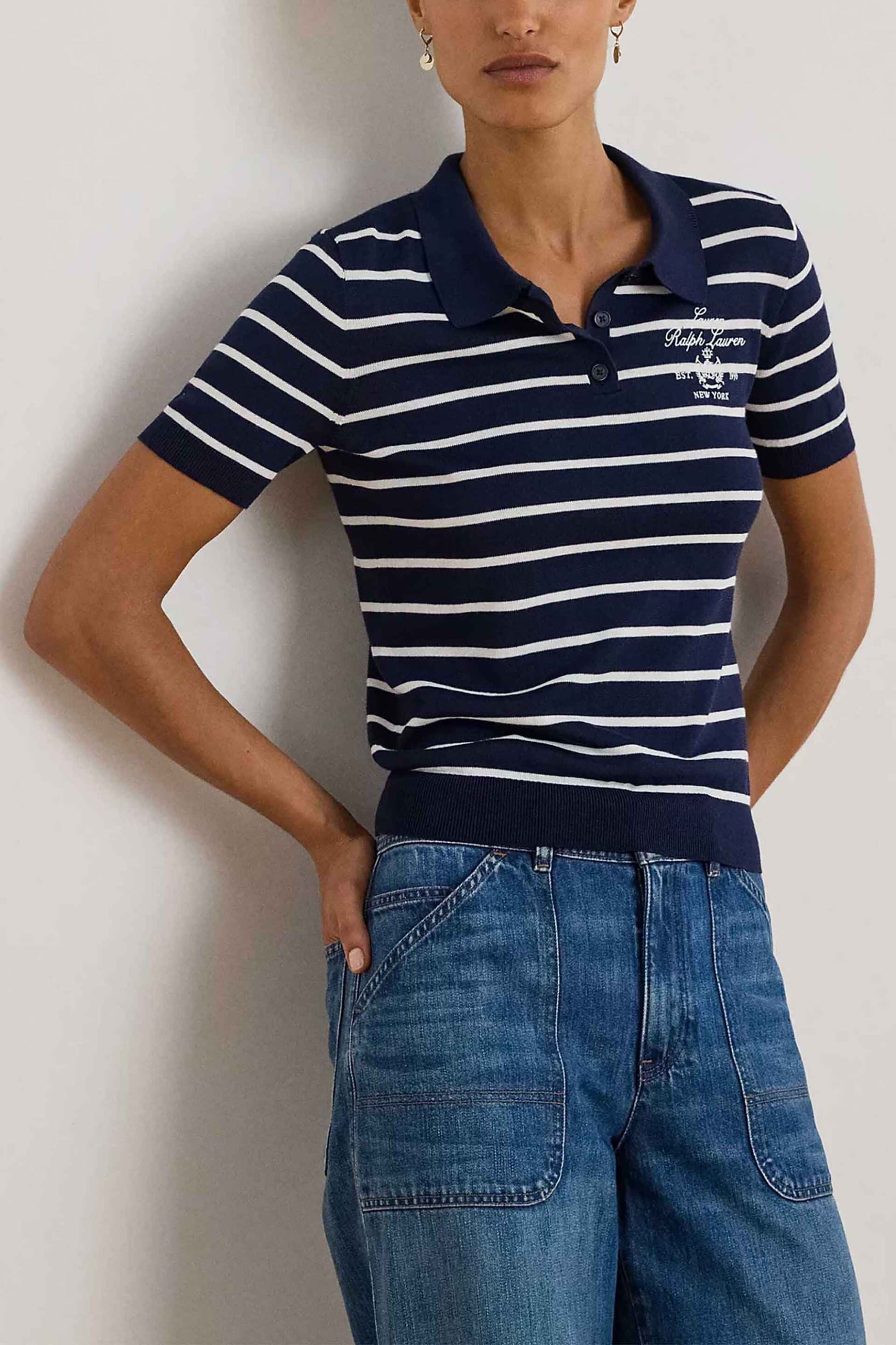 Lauren Ralph Lauren γυναικεία πλεκτή μπλούζα πόλο με ριγέ σχέδιο και κεντημένο λογότυπο Slim Fit