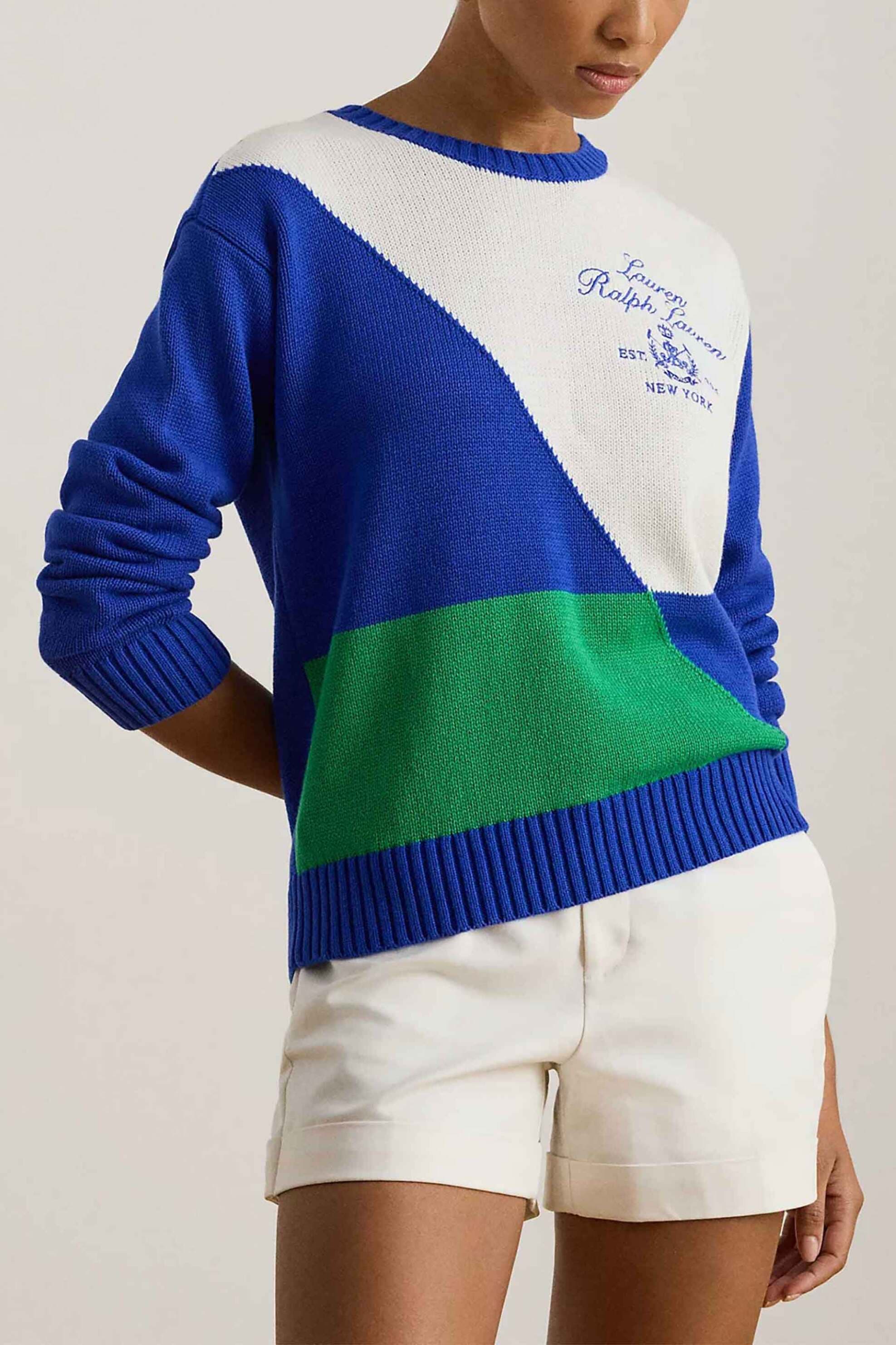 Lauren Ralph Lauren γυναικείο πουλόβερ colour-blocked με κεντημένο λογότυπο Relaxed Fit - 200P03509001 Λευκό