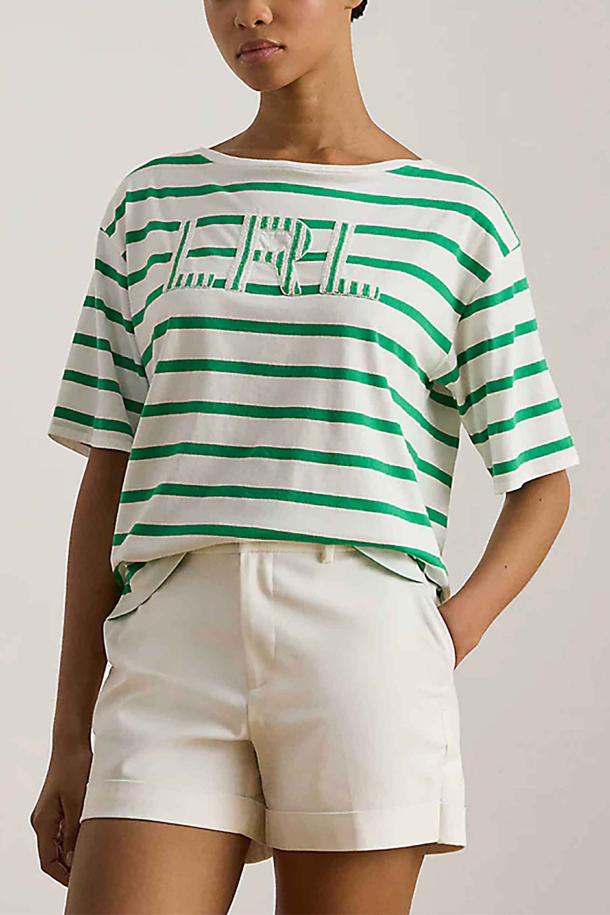 Lauren Ralph Lauren γυναικείο T-shirt με ριγέ σχέδιο και monogram Relaxed Boxy Fit | M