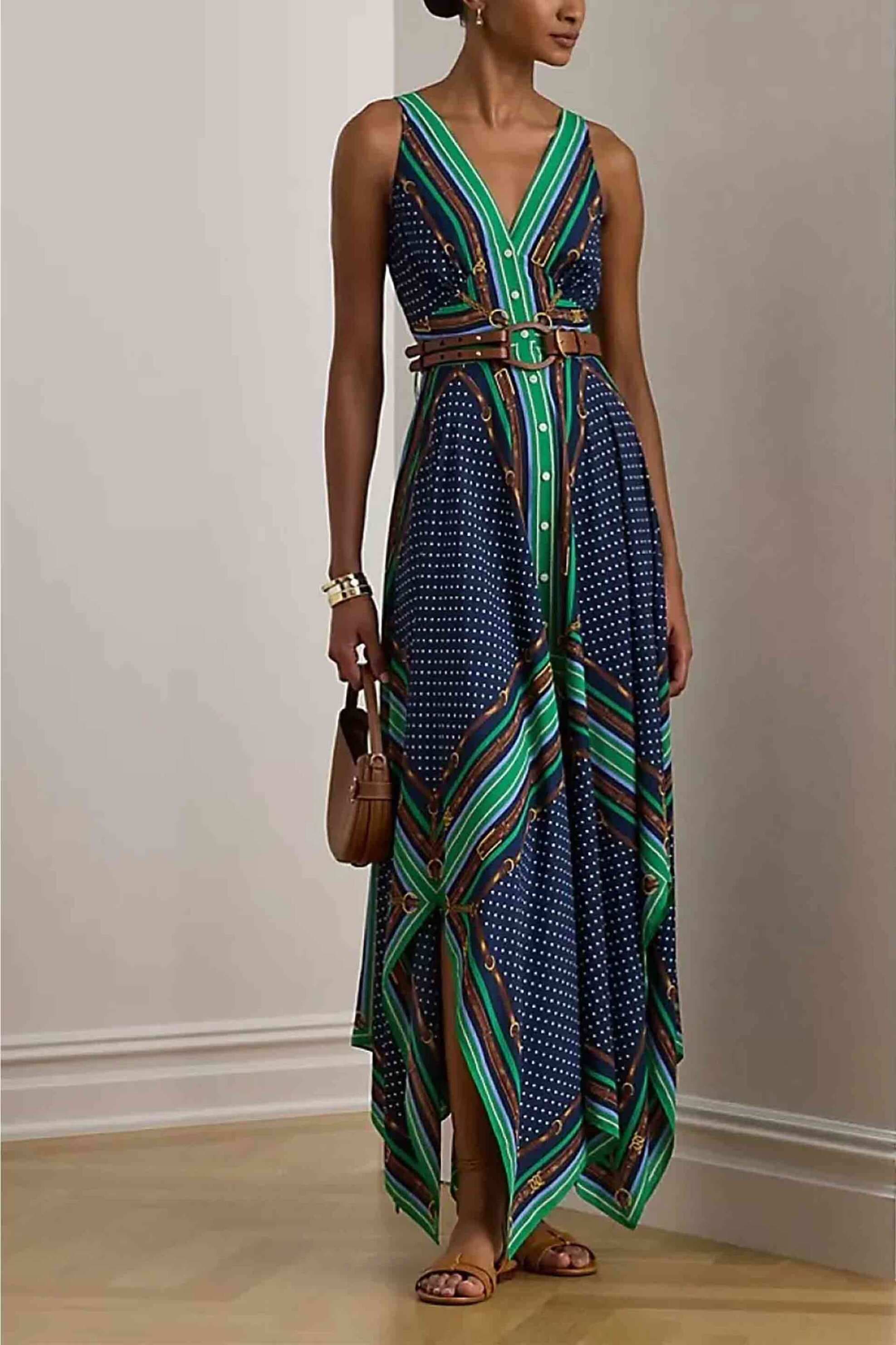 Lauren Ralph Lauren γυναικείο maxi φόρεμα αμάνικο σεμιζιέ με all-over print A-line