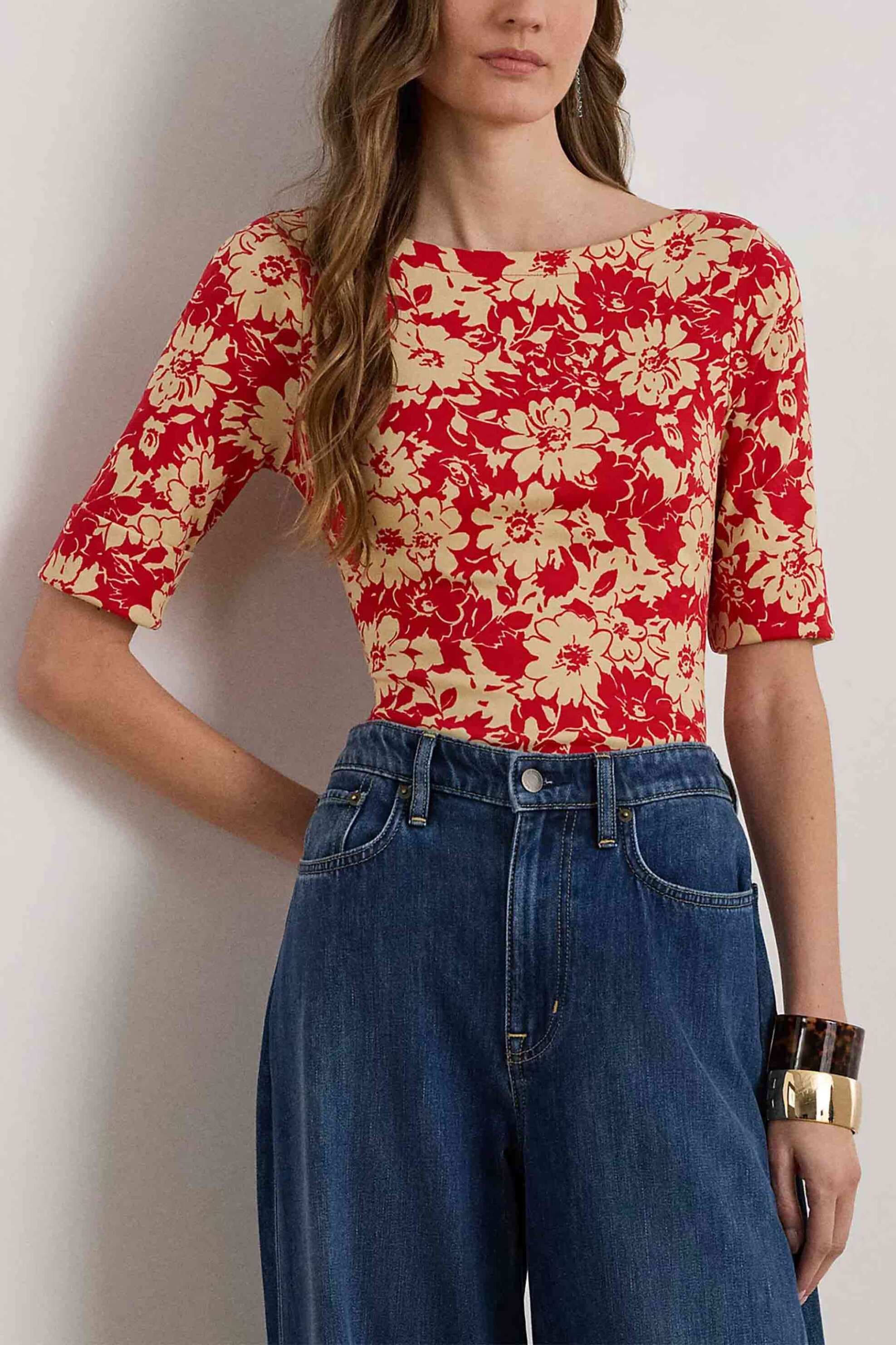 Lauren Ralph Lauren γυναικεία μπλούζα με floral print και boat λαιμόκοψη Slim Fit
