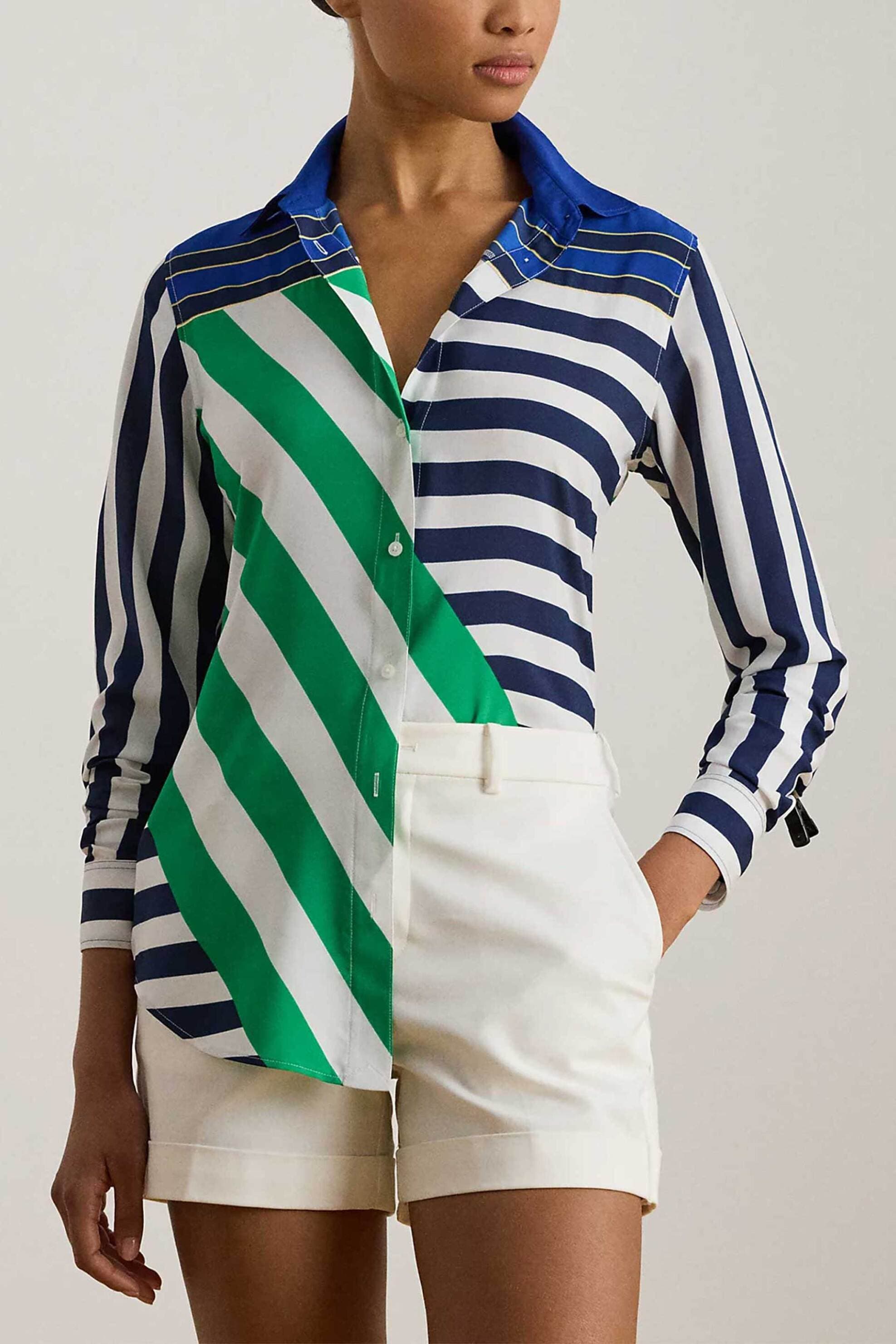 Lauren Ralph Lauren γυναικείο πουκάμισο colour-blocked με ριγέ σχέδιο Classic Fit - 200P10008001 Λευκό