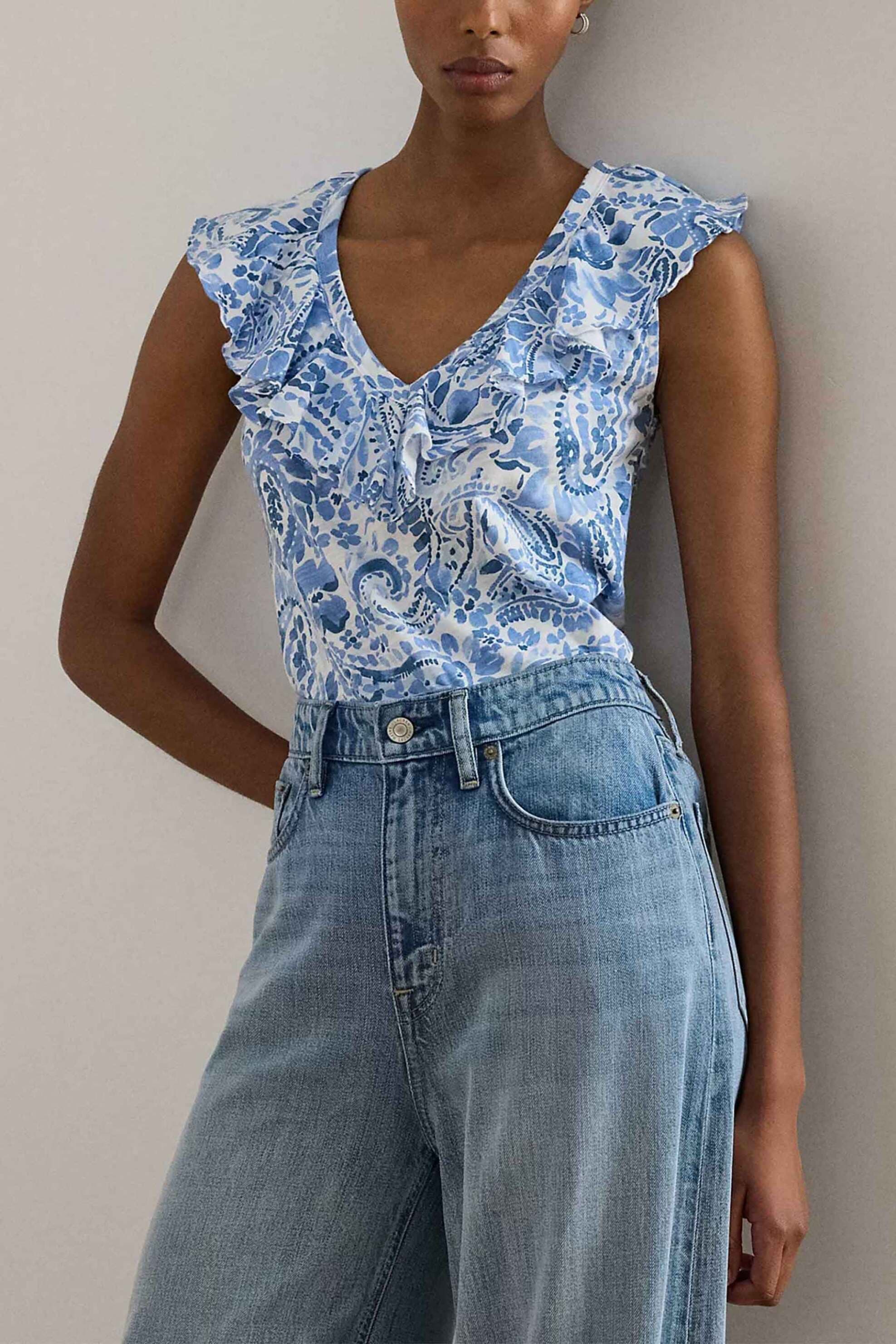 Lauren Ralph Lauren γυναικεία αμάνικη μπλούζα με βολάν και paisley pattern Relaxed Fit