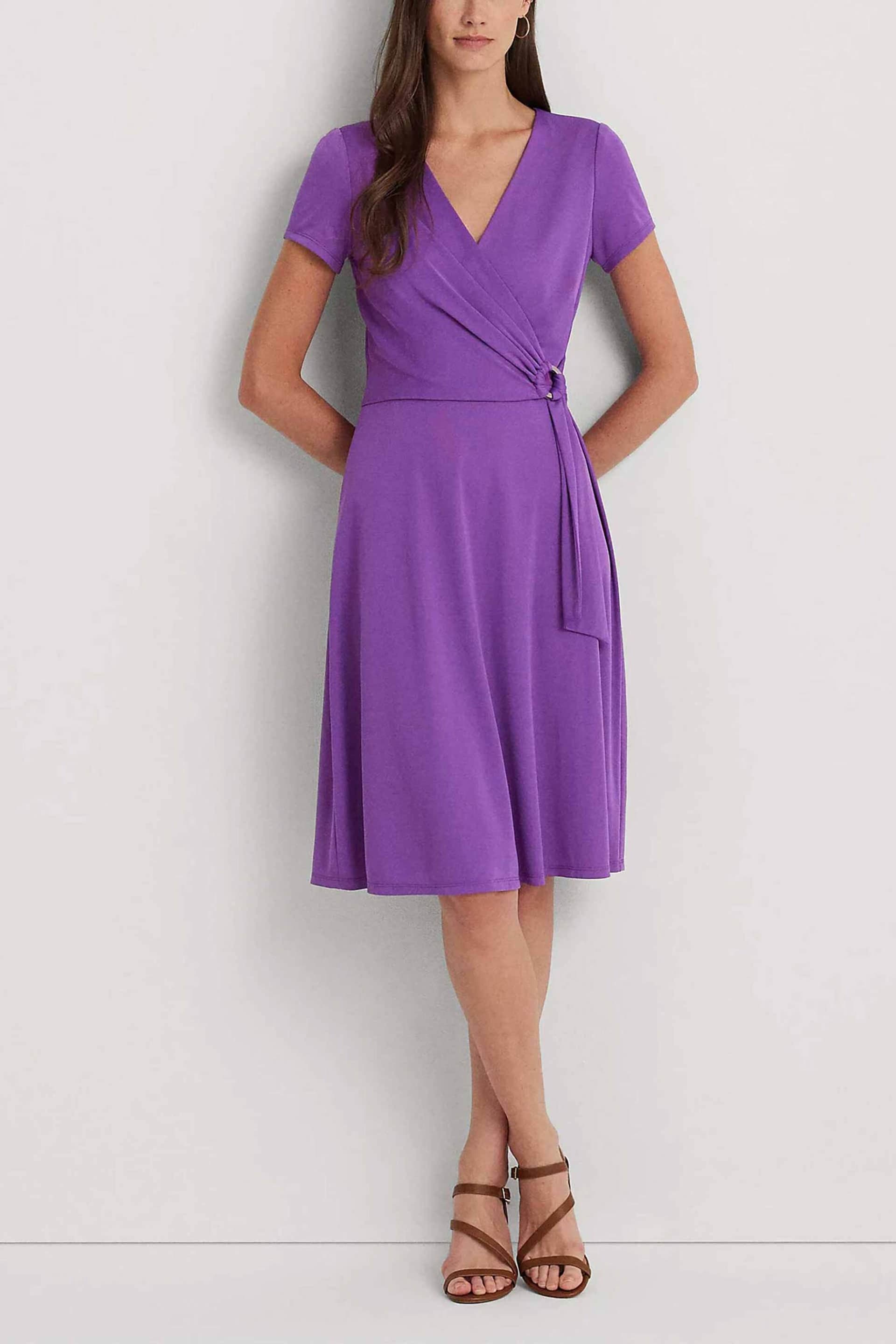 Lauren Ralph Lauren γυναικείο midi φόρεμα μονόχρωμο με διακοσμητικό κρίκο στο πλάι