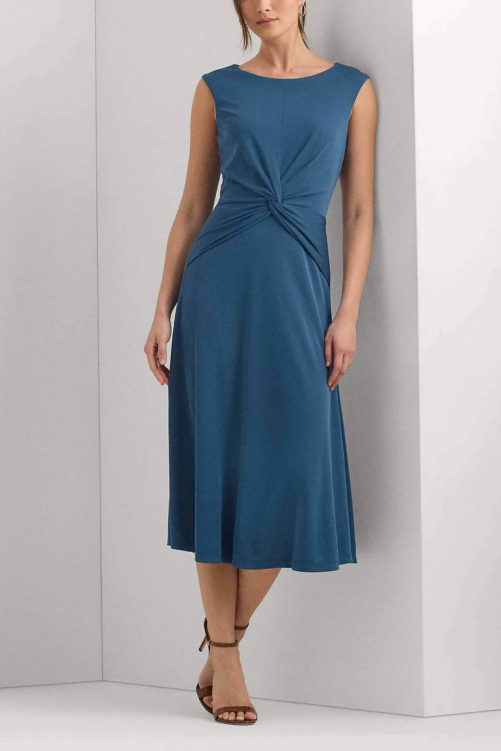 Lauren Ralph Lauren γυναικείο midi φόρεμα μονόχρωμο με στριφτή λεπτομέρεια μπροστά | 40