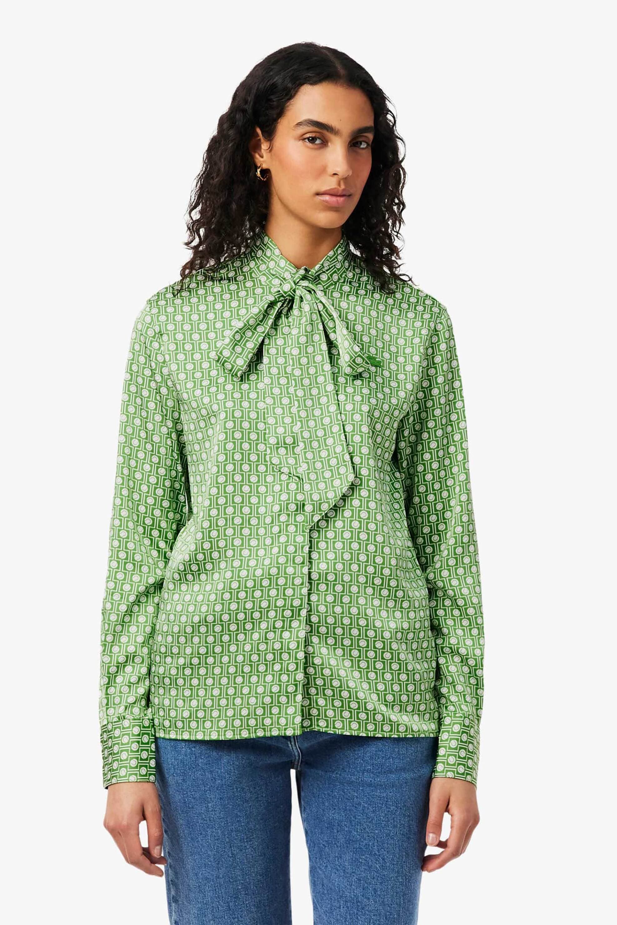 Lacoste γυναικείο πουκάμισο σατέν με all-over tennis ball print και λογότυπο Regular Fit