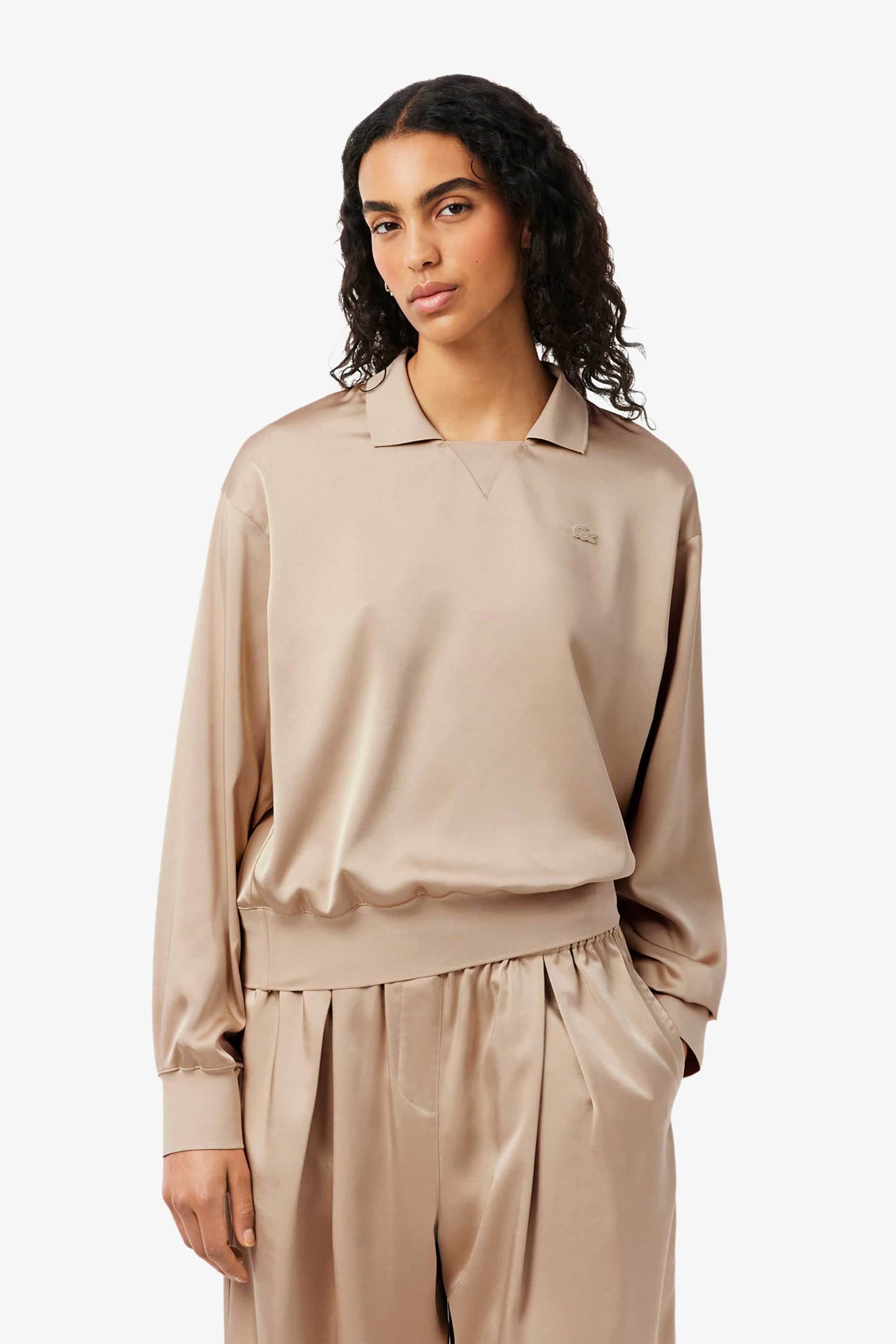 Lacoste γυναικεία μπλούζα πόλο με σατέν όψη Relaxed Fit