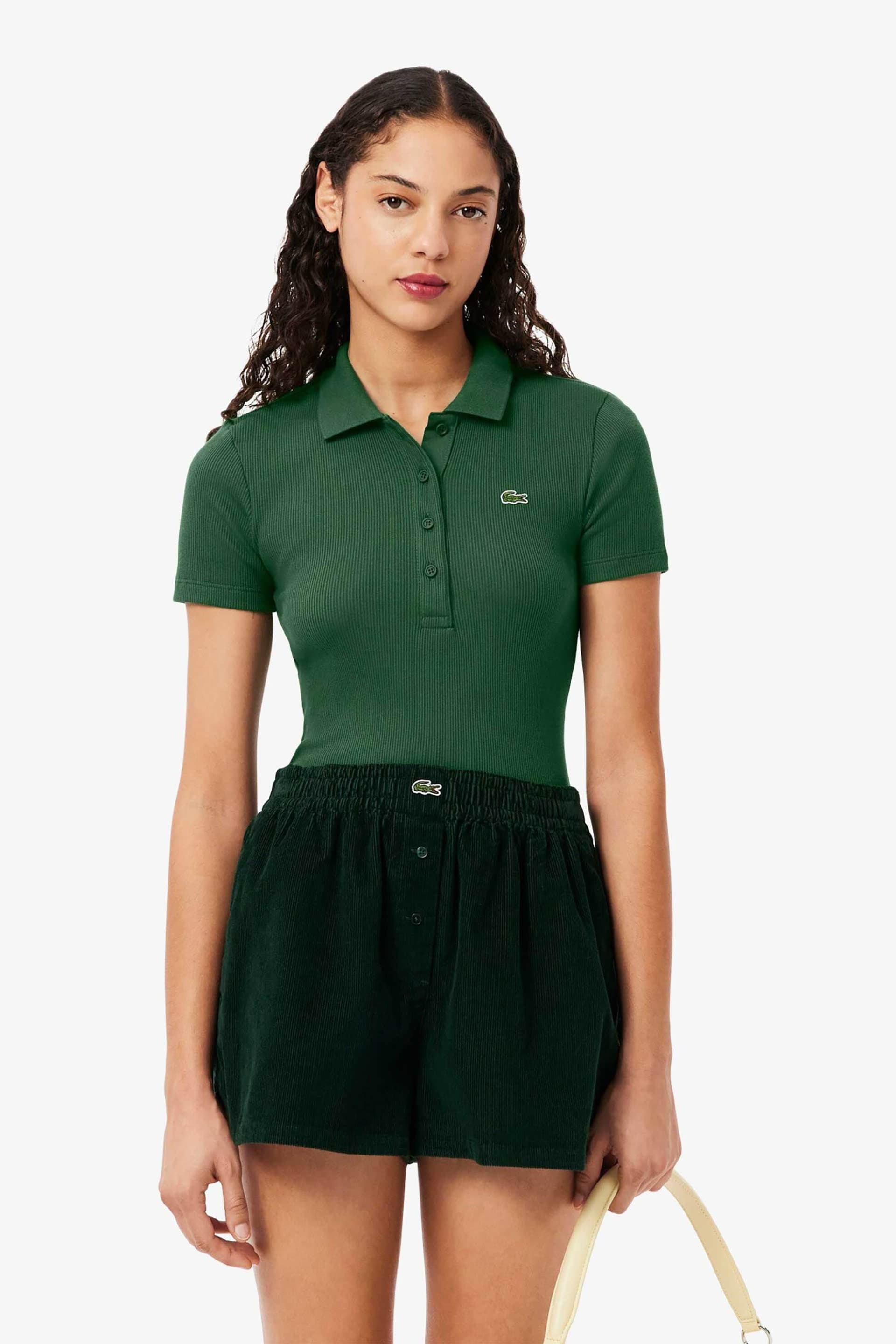 Lacoste γυναικεία μπλούζα πόλο ribbed με κεντημένο λογότυπο Slim Fit