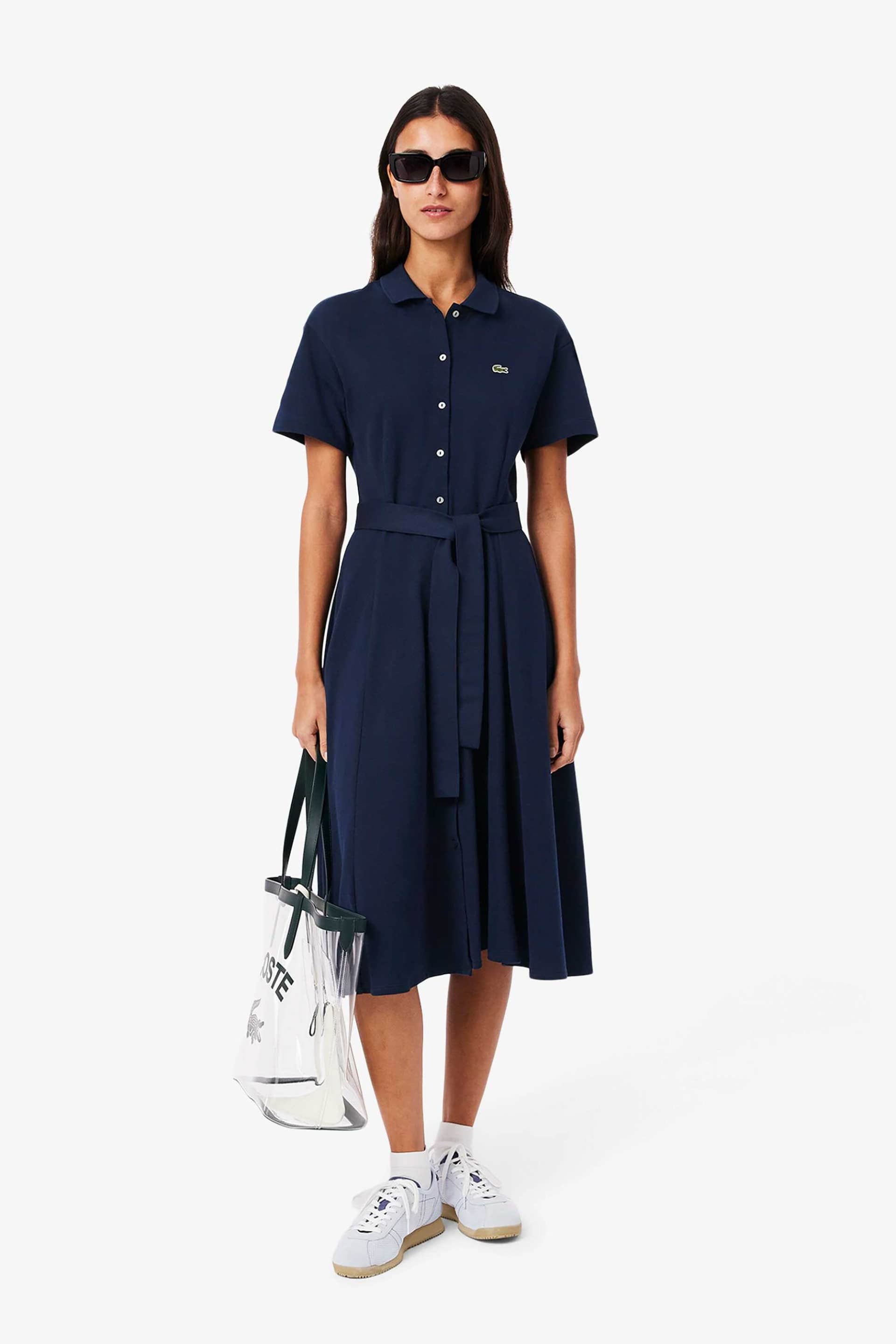 Lacoste γυναικείο midi φόρεμα πόλο σεμιζιέ πικέ με κεντημένο λογότυπο Flared Cut | 38