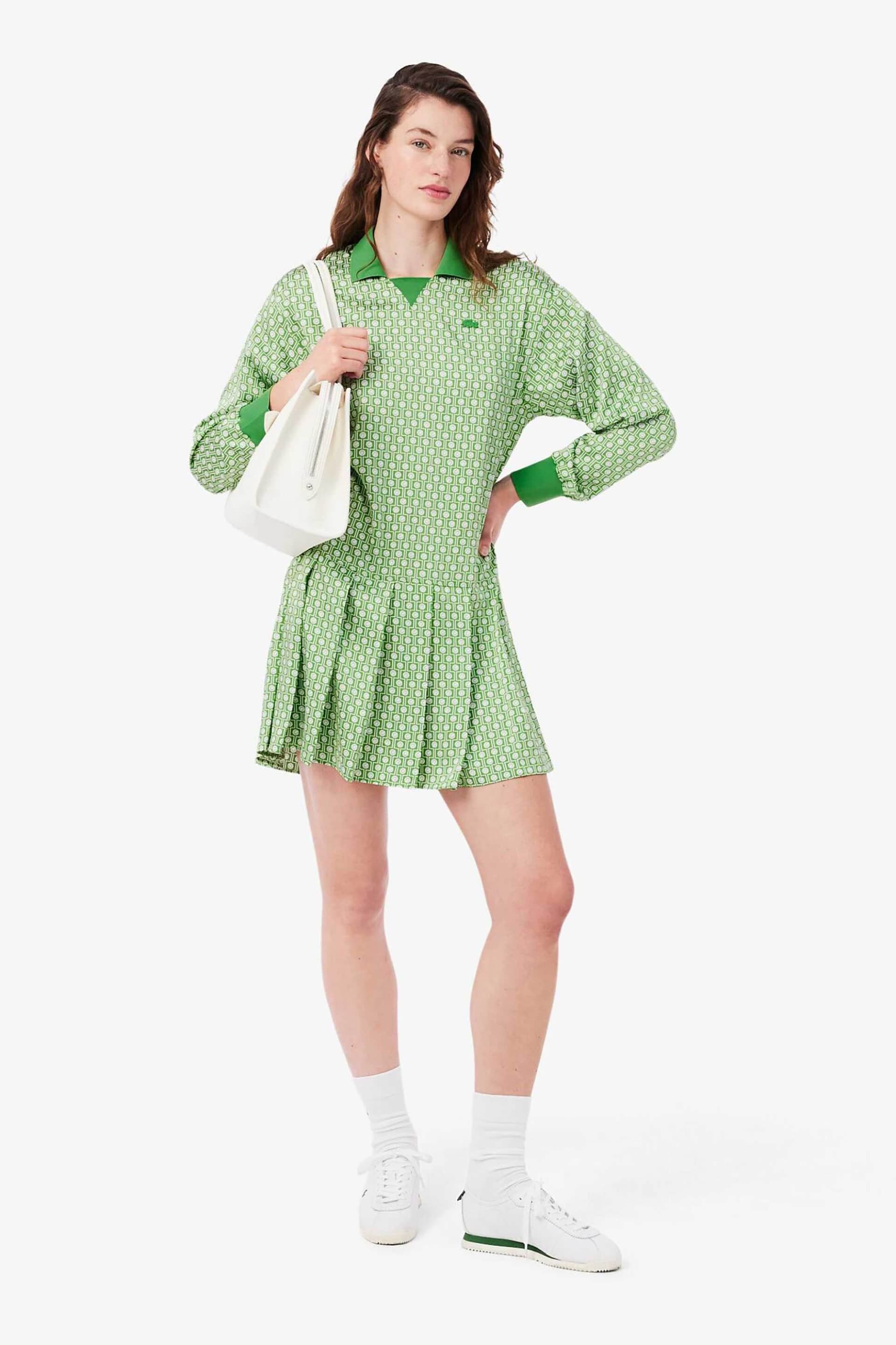 Lacoste γυναικείο mini φόρεμα πόλο σατέν με all-over tennis ball print και λογότυπο Regular Fit