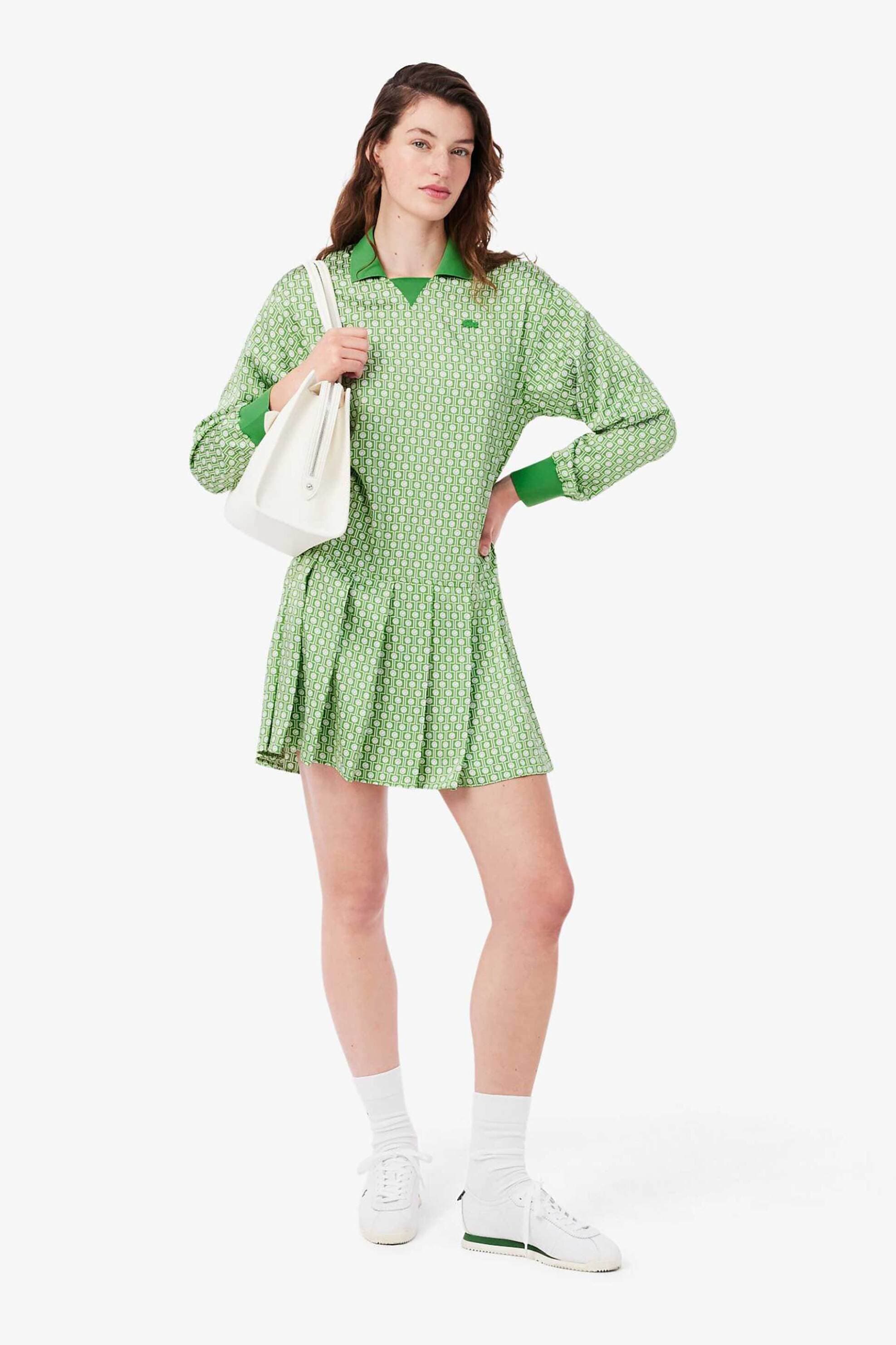 Lacoste γυναικείο mini φόρεμα πόλο σατέν με all-over tennis ball print και λογότυπο Regular Fit