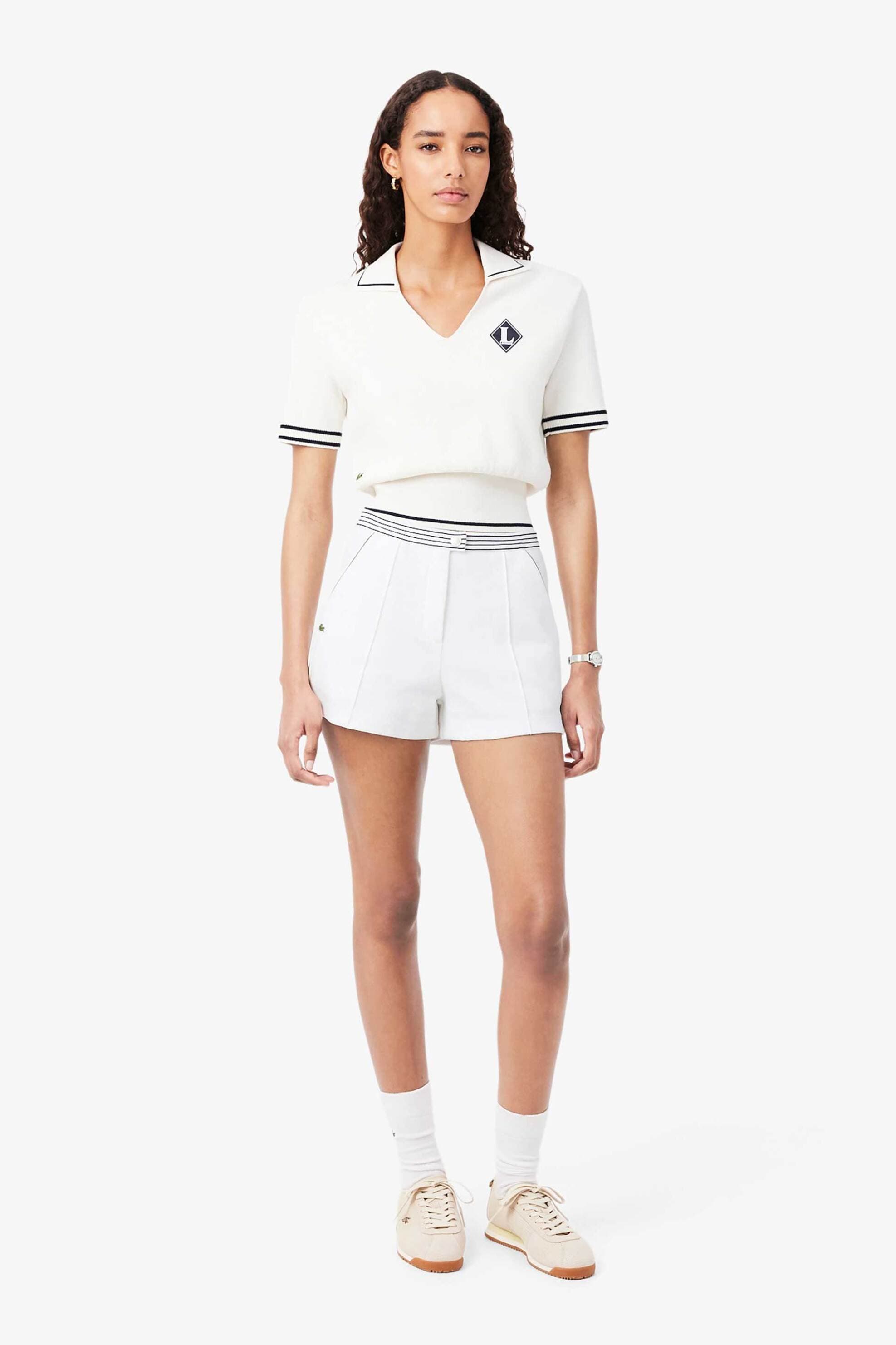 Lacoste γυναικείο σορτς πικέ με κεντημένο λογότυπο και contrast ριγέ μέση