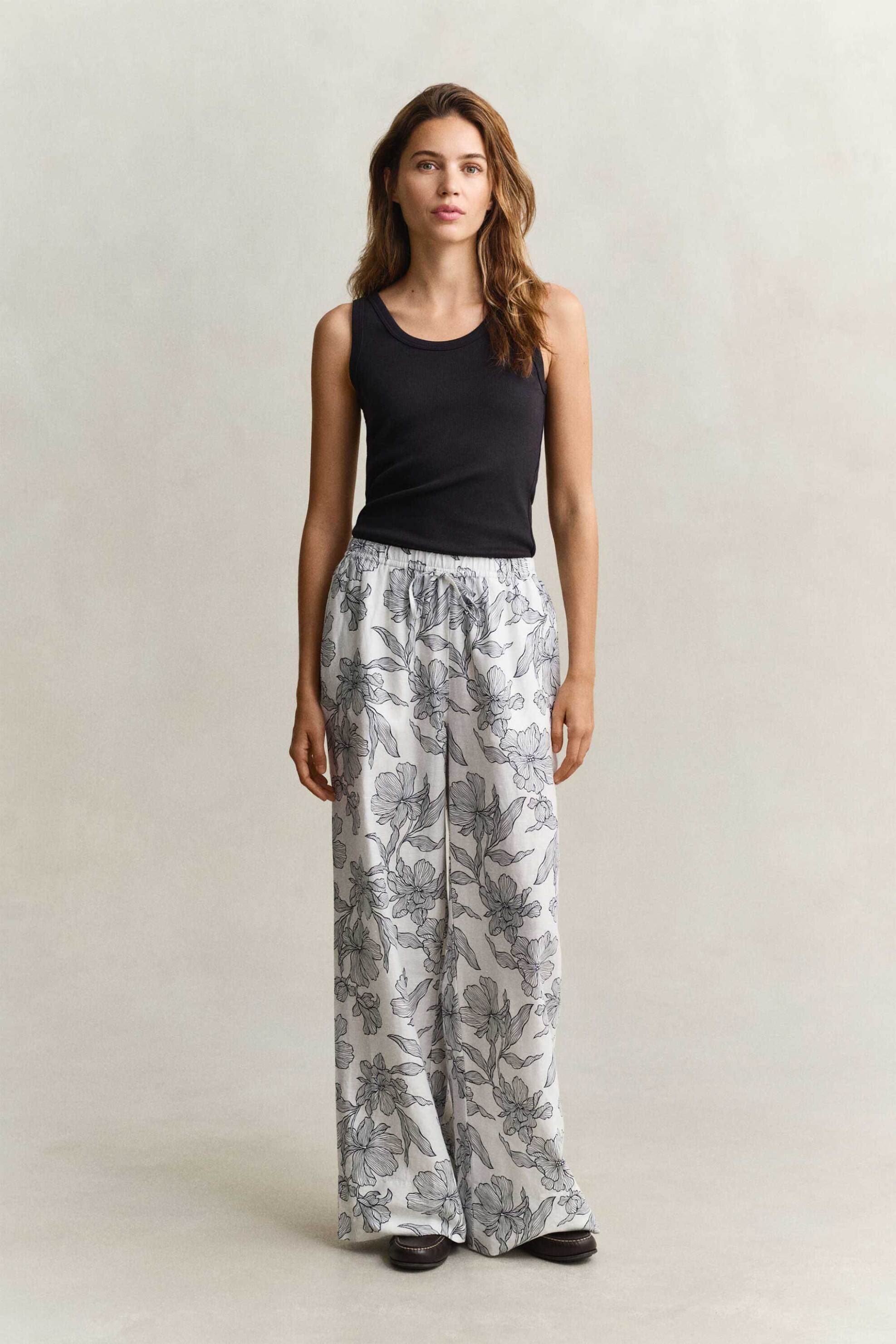 Gant γυναικείο παντελόνι με floral print και ελαστική μέση Relaxed Fit
