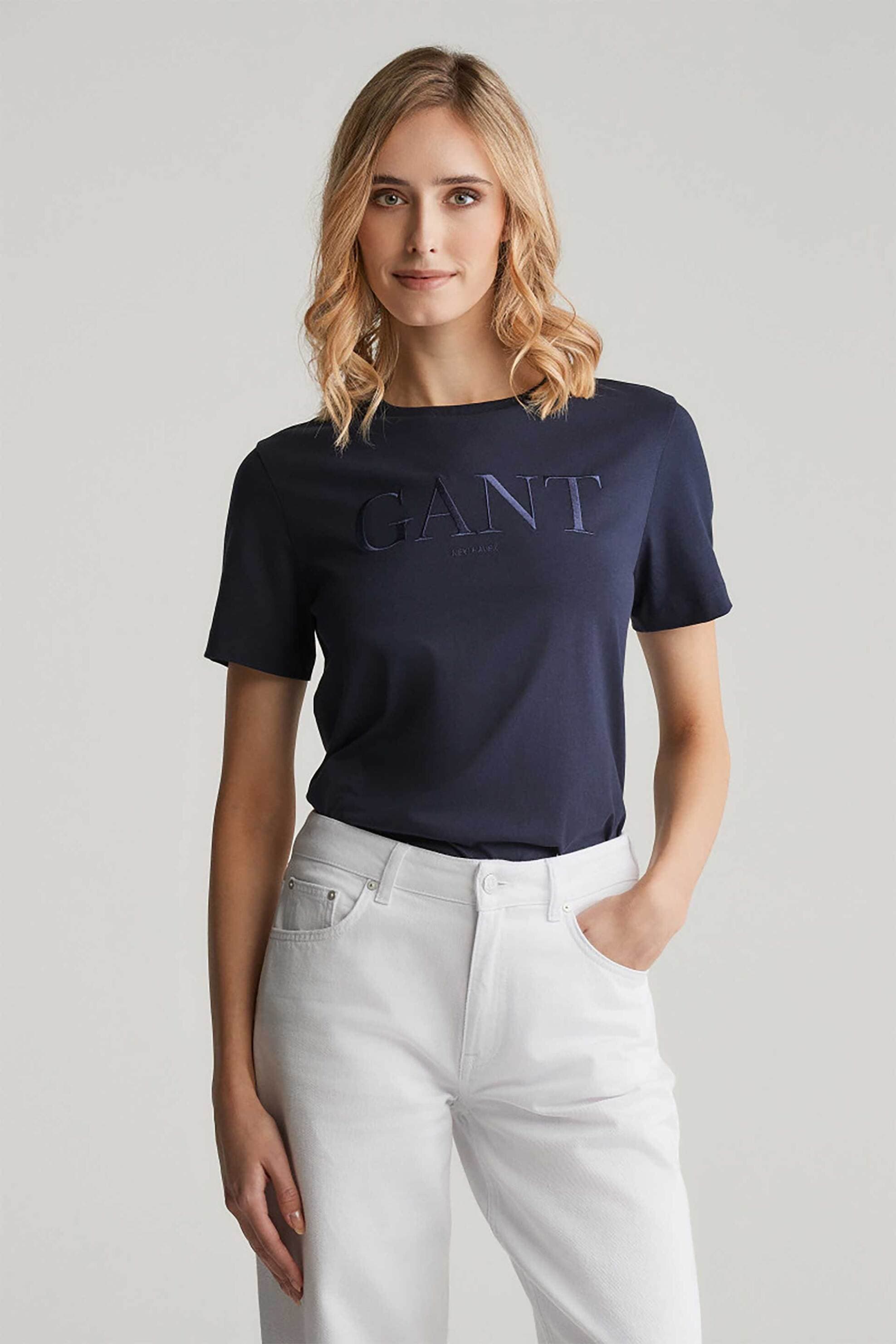 Gant γυναικείο T-shirt με ton-sur-ton κεντημένο λογότυπο Regular Fit