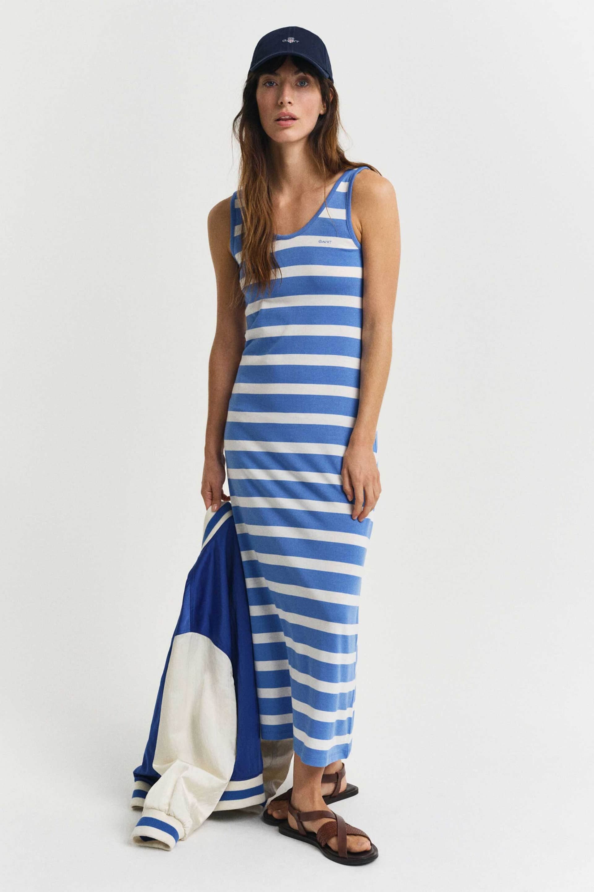 Gant γυναικείο midi φόρεμα αμάνικο με ριγέ σχέδιο και κεντημένο λογότυπο Regular Fit | L