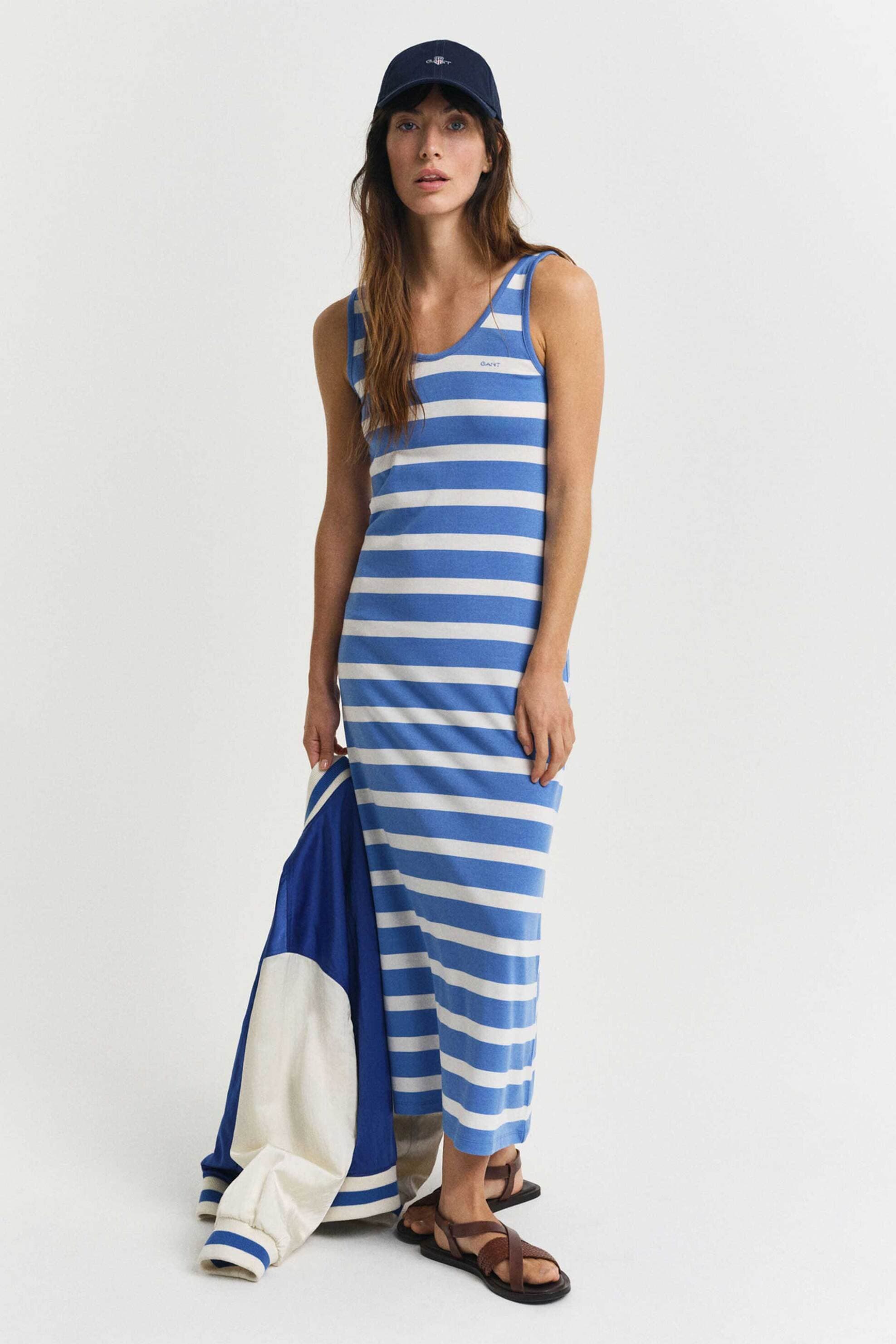 Gant γυναικείο midi φόρεμα αμάνικο με ριγέ σχέδιο και κεντημένο λογότυπο Regular Fit | L