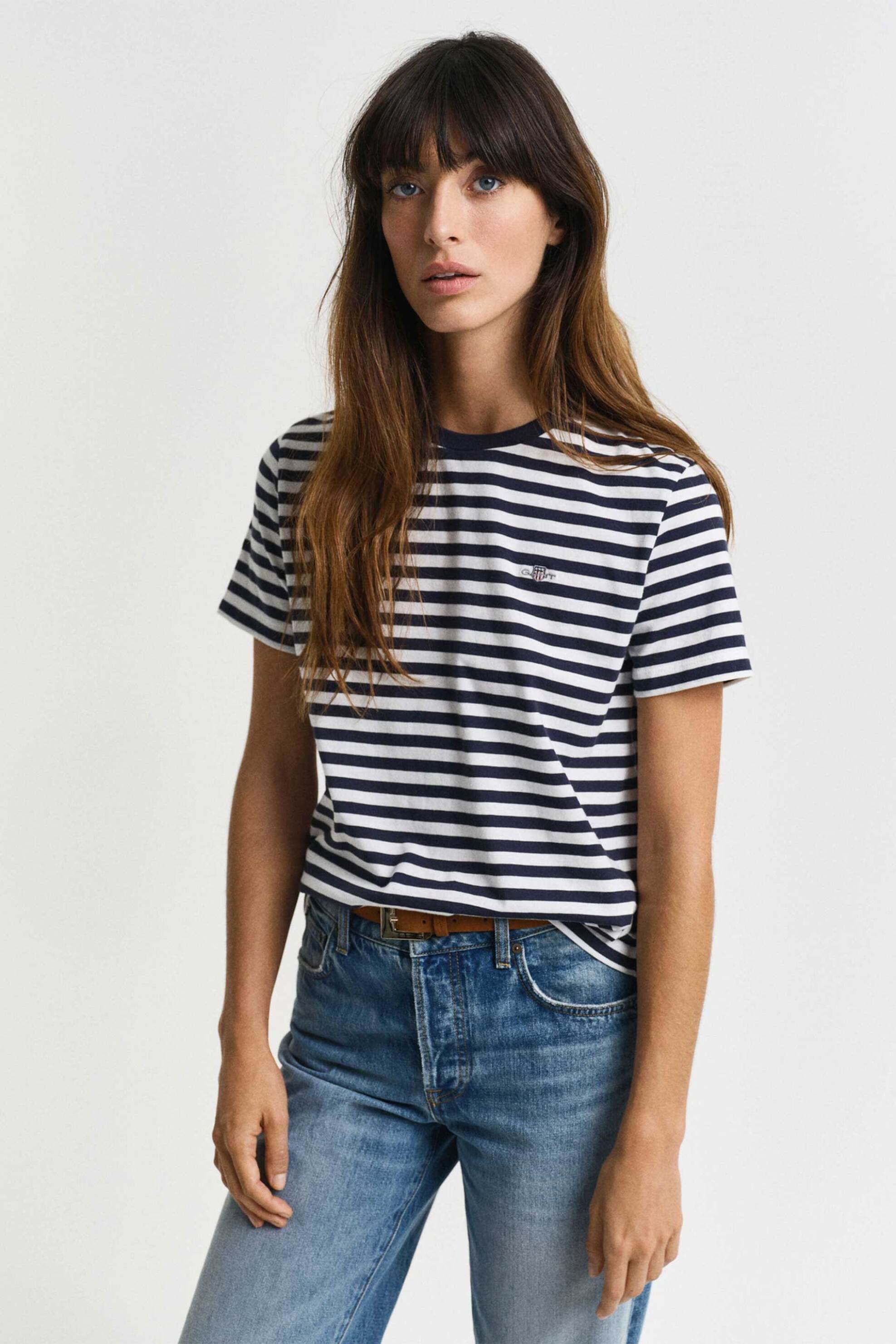 Gant γυναικείο T-shirt με ριγέ σχέδιο και κεντημένο λογότυπο Regular Fit