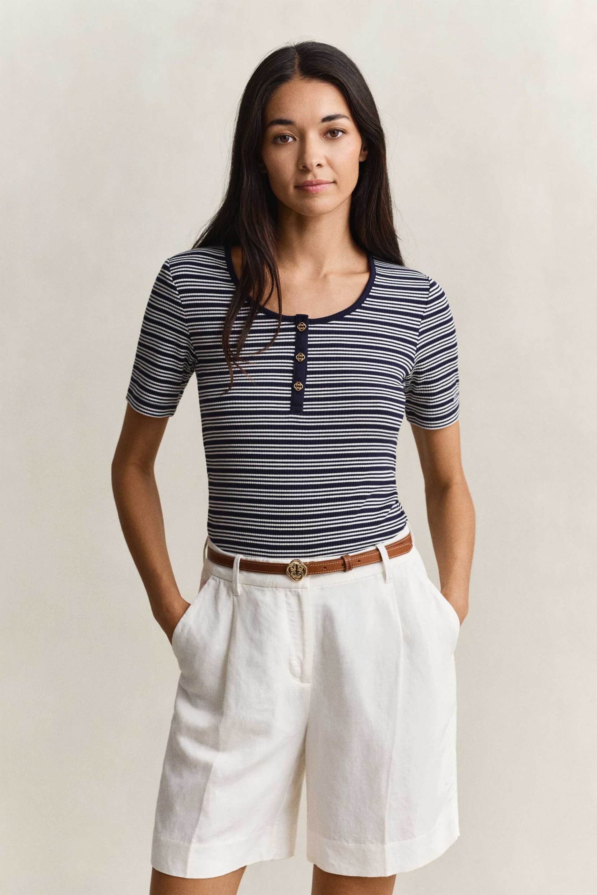Gant γυναικεία μπλούζα henley ribbed με ριγέ σχέδιο Slim Fit