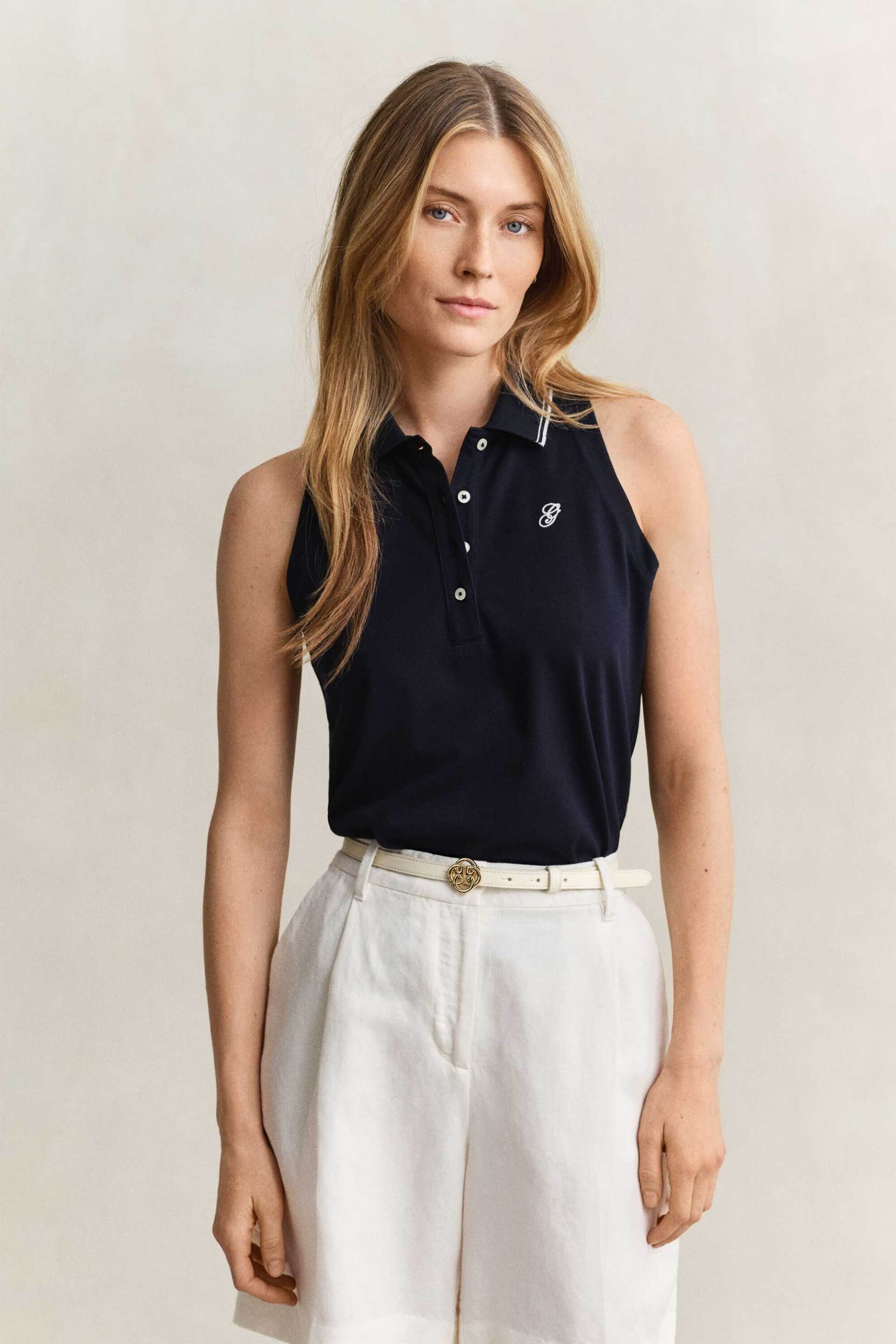 Gant γυναικεία αμάνικη μπλούζα πόλο πικέ με monogram Regular Fit