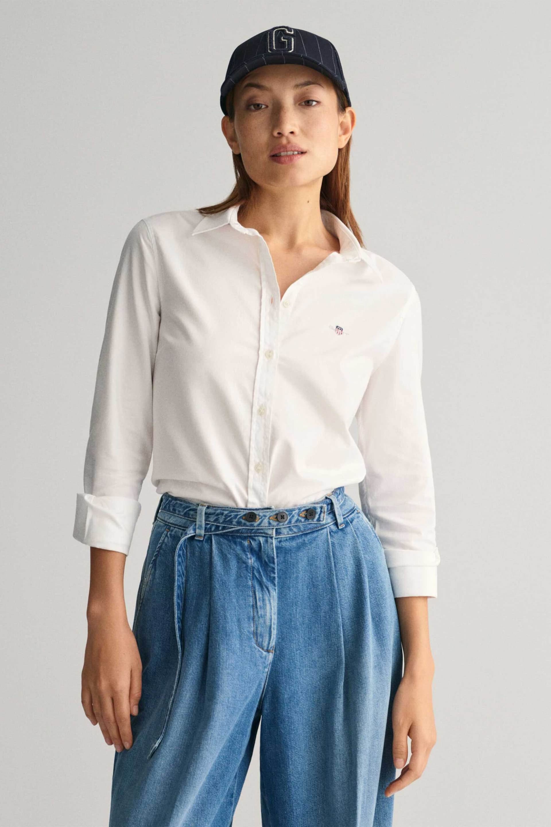 Gant γυναικείο βαμβακερό πουκάμισο μονόχρωμο με κεντημένο λογότυπο