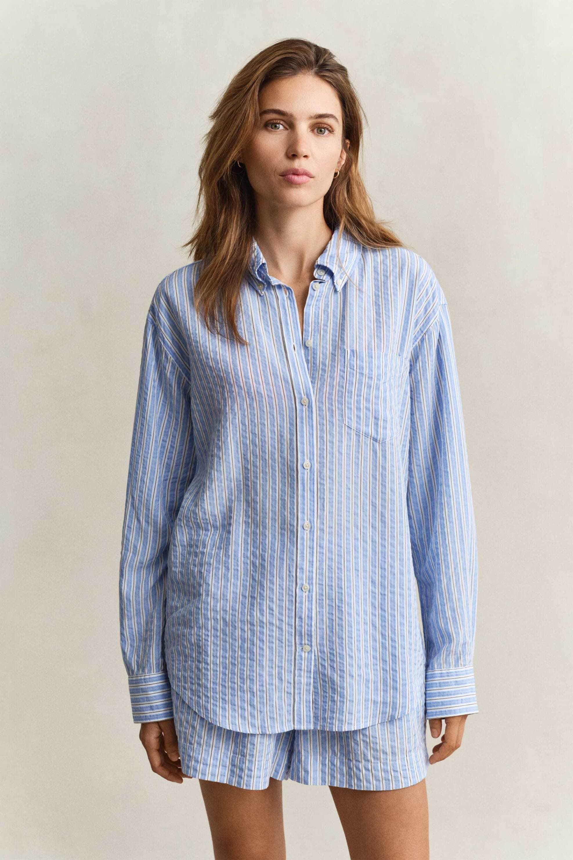 Gant γυναικείο πουκάμισο button down με ριγέ σχέδιο και τσέπη Relaxed Fit