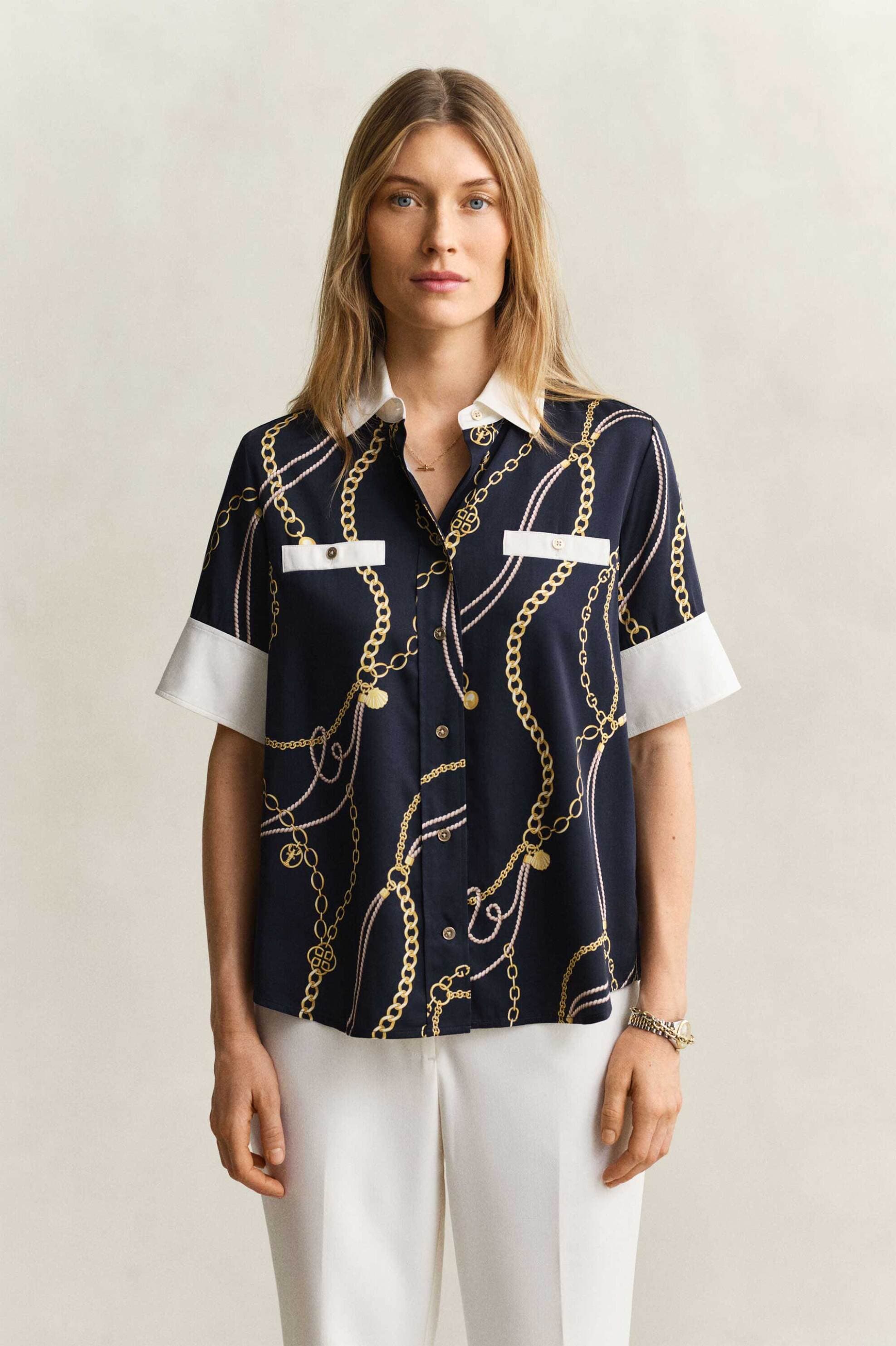 Gant γυναικείο κοντομάνικο πουκάμισο με print Regular Fit