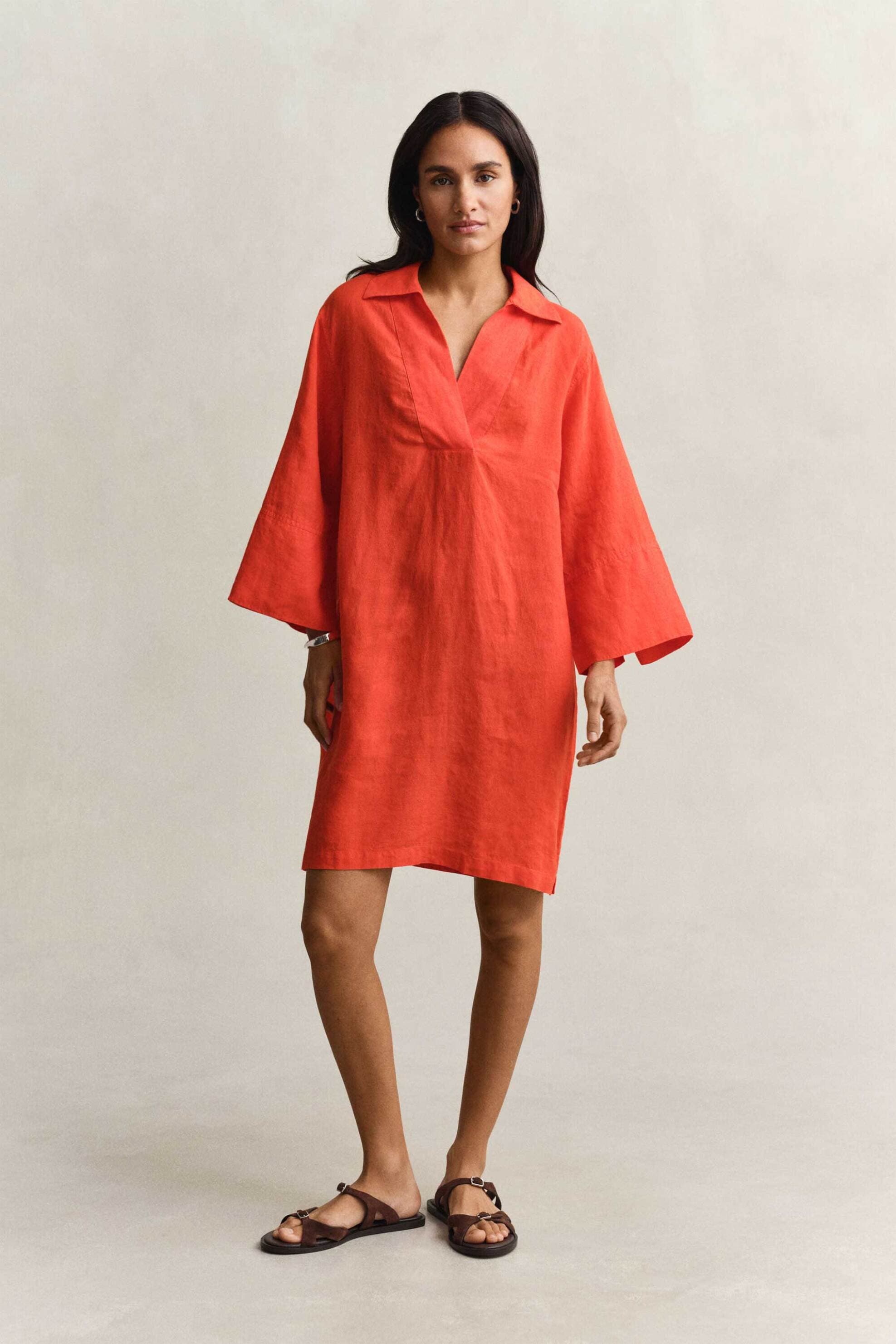 Gant γυναικείο λινό mini φόρεμα με μανίκι 3/4 Relaxed Fit