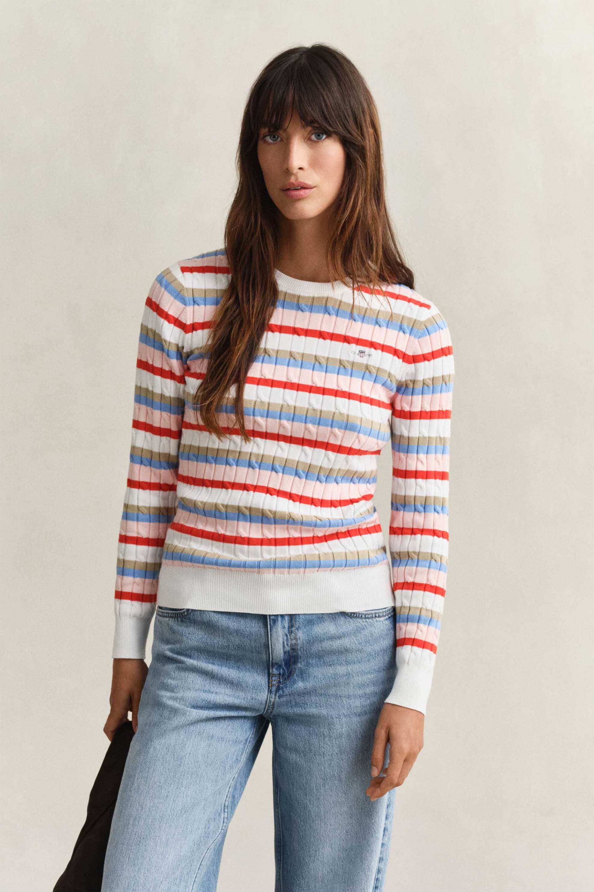 Gant γυναικείο πουλόβερ με ριγέ σχέδιο και cable knit pattern Slim Fit