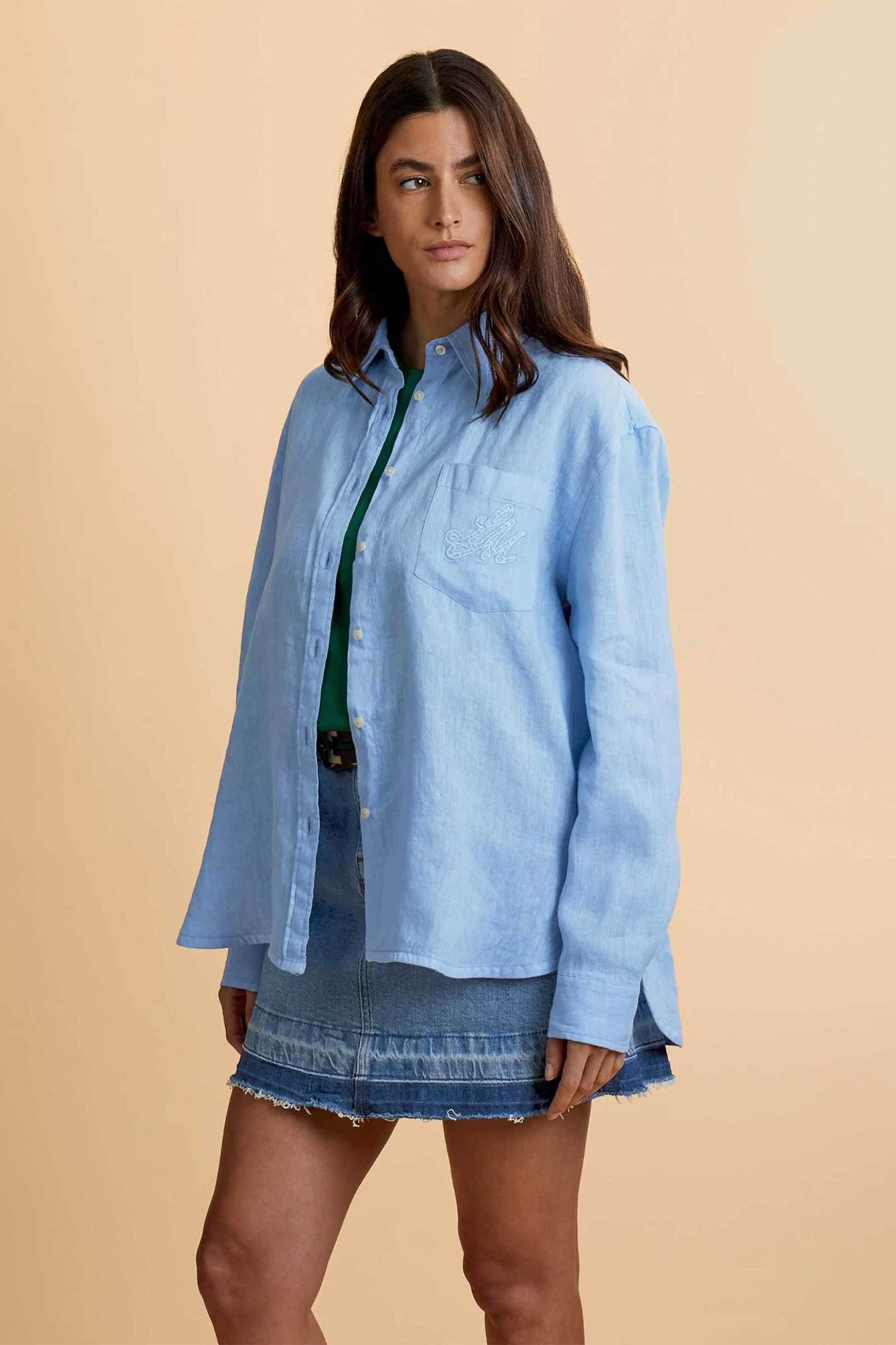 La Martina γυναικείο λινό πουκάμισο με τσέπη Regular Fit "Celeste"