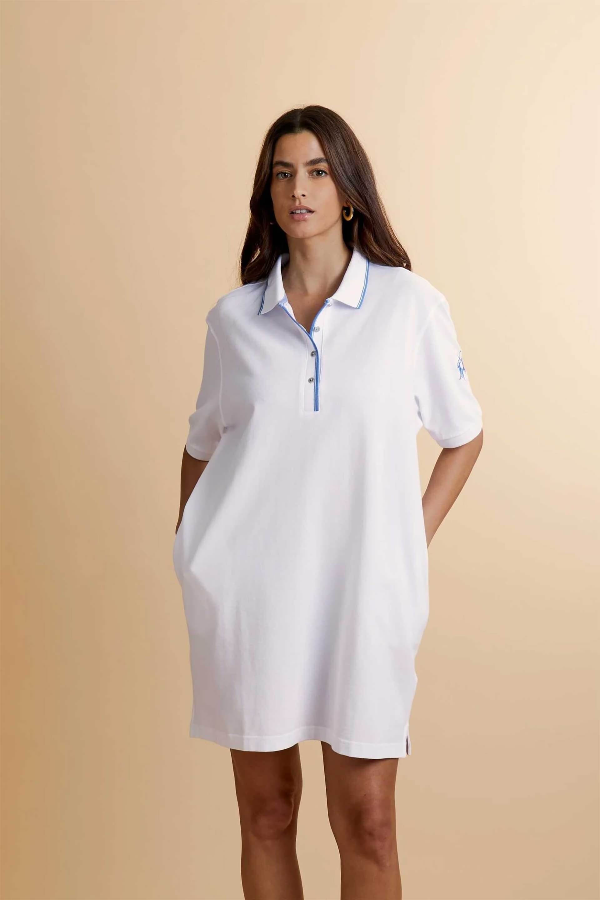 La Martina γυναικείο mini φόρεμα πόλο πικέ με κεντημένο λογότυπο στο μανίκι Comfort Fit "Cherry"