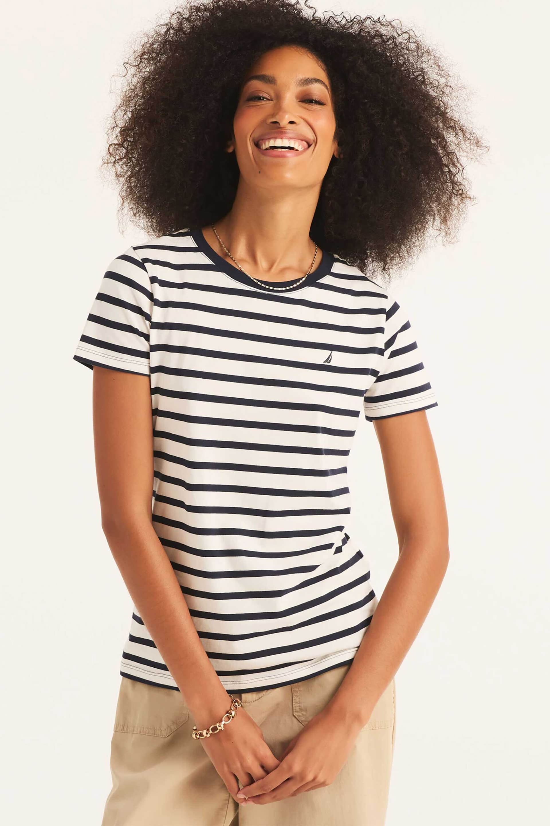 Nautica γυναικείο T-shirt με ριγέ σχέδιο και κεντημένο λογότυπο Classic Fit