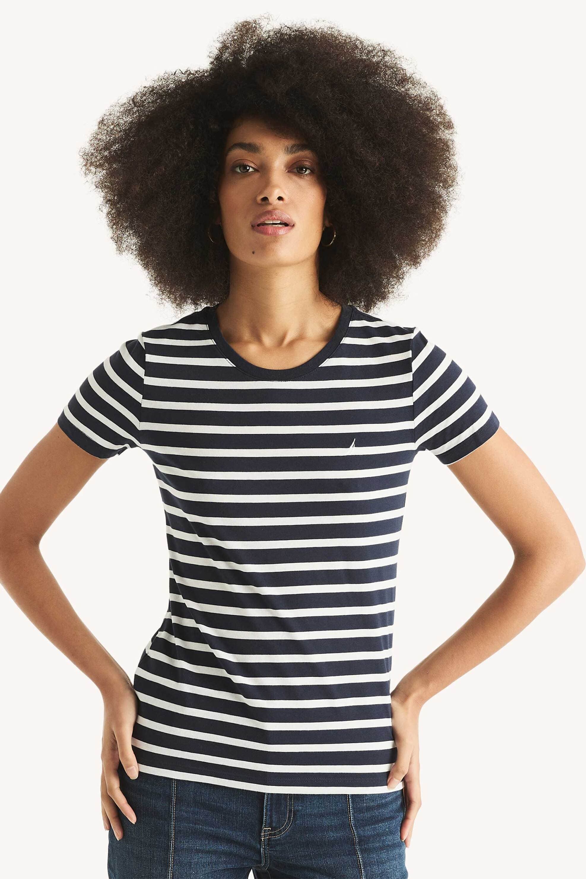 Nautica γυναικείο T-shirt με ριγέ σχέδιο και κεντημένο λογότυπο Classic Fit
