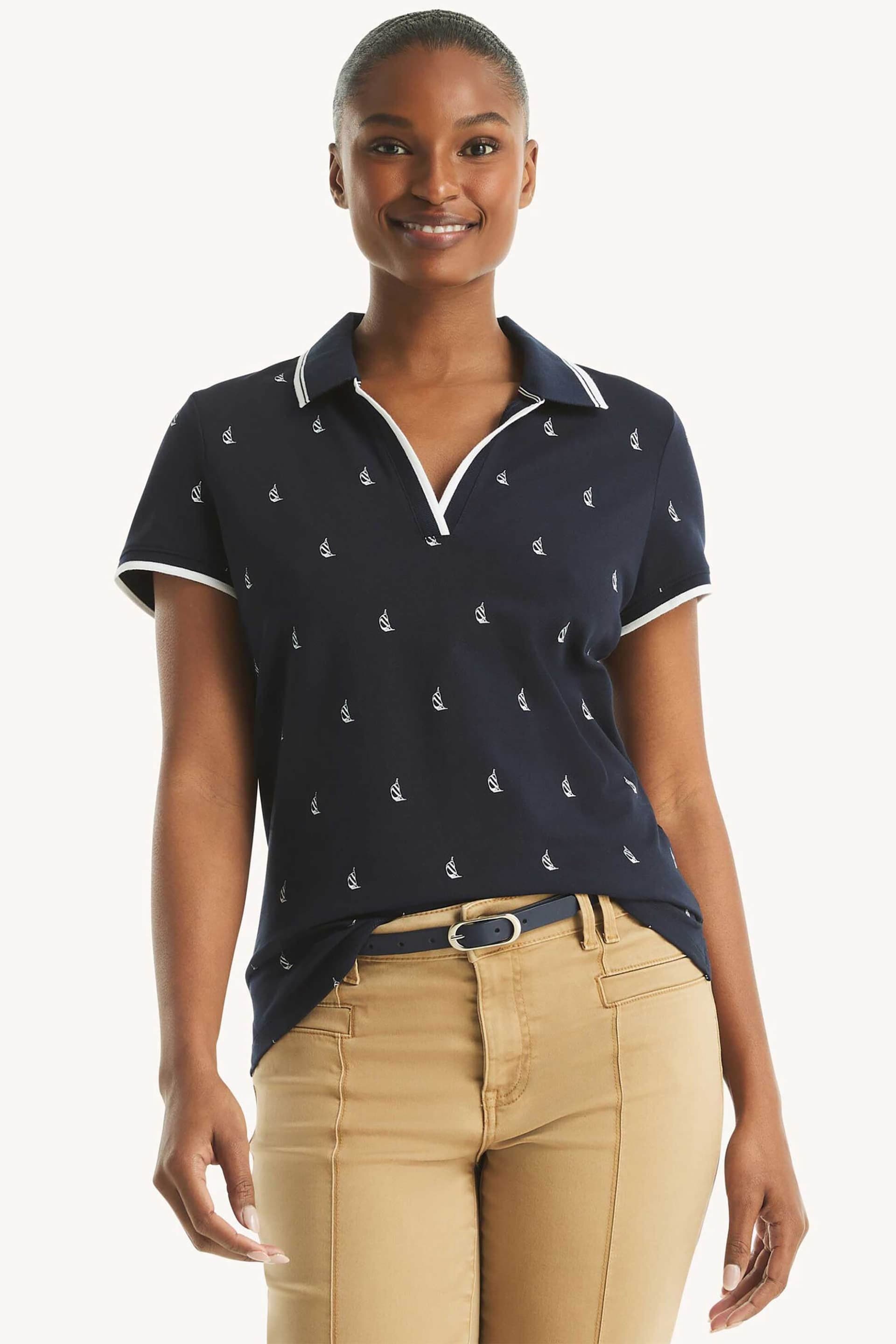 Nautica γυναικεία μπλούζα πόλο πικέ με all-over sailing print Classic Fit