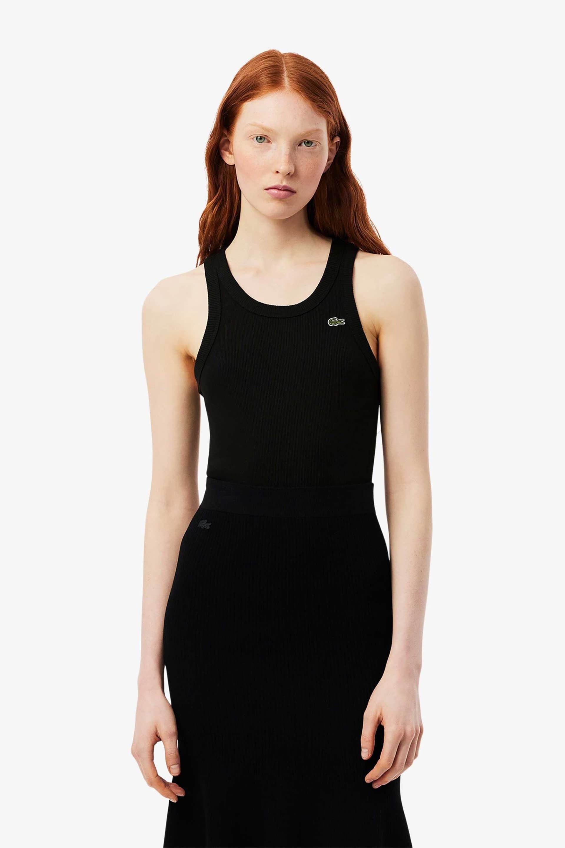 Lacoste γυναικεία μπλούζα αμάνικη ribbed με κεντημένο λογότυπο Slim Fit