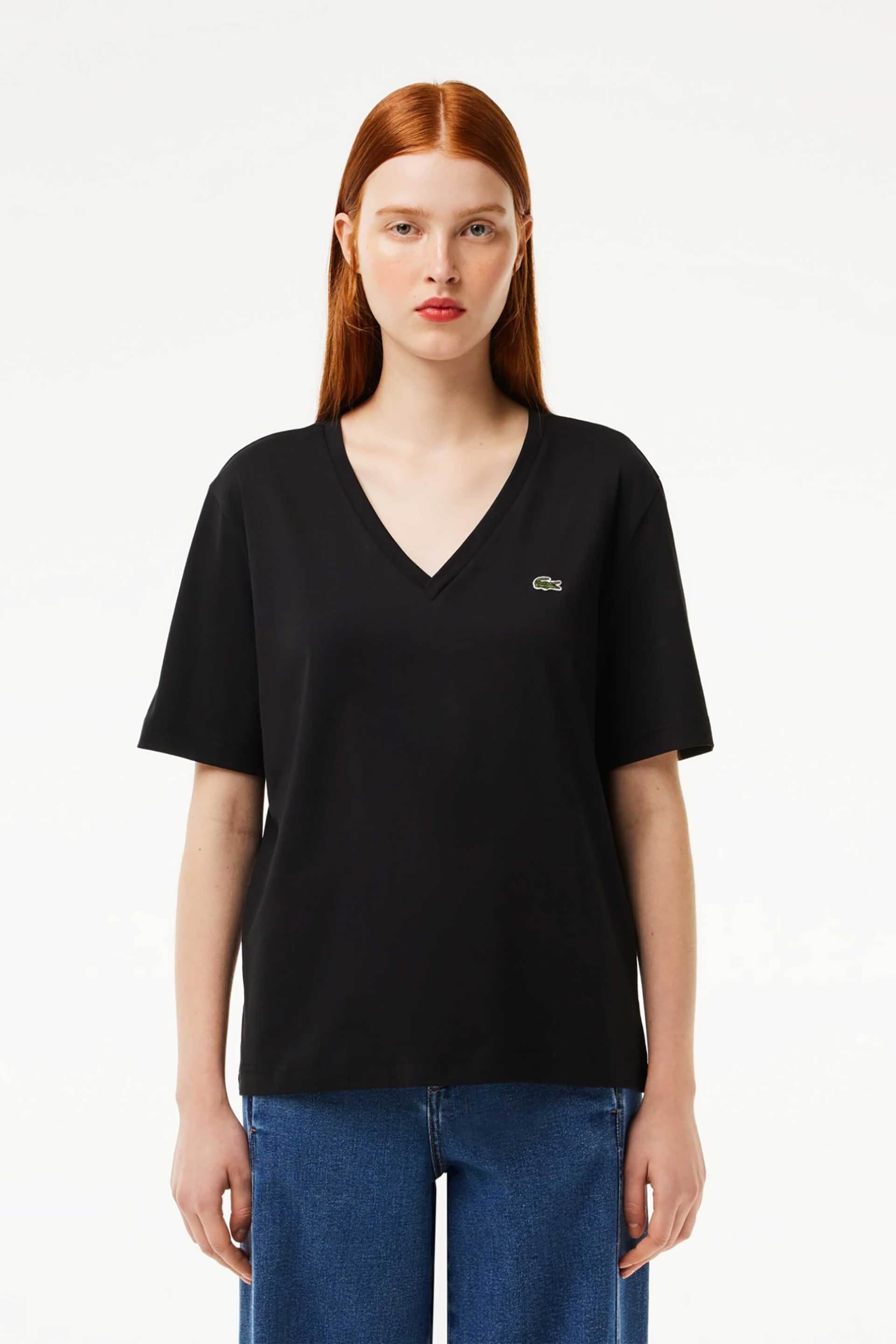 Lacoste γυναικείο T-shirt με κεντημένο λογότυπο και V λαιμόκοψη Relaxed Fit