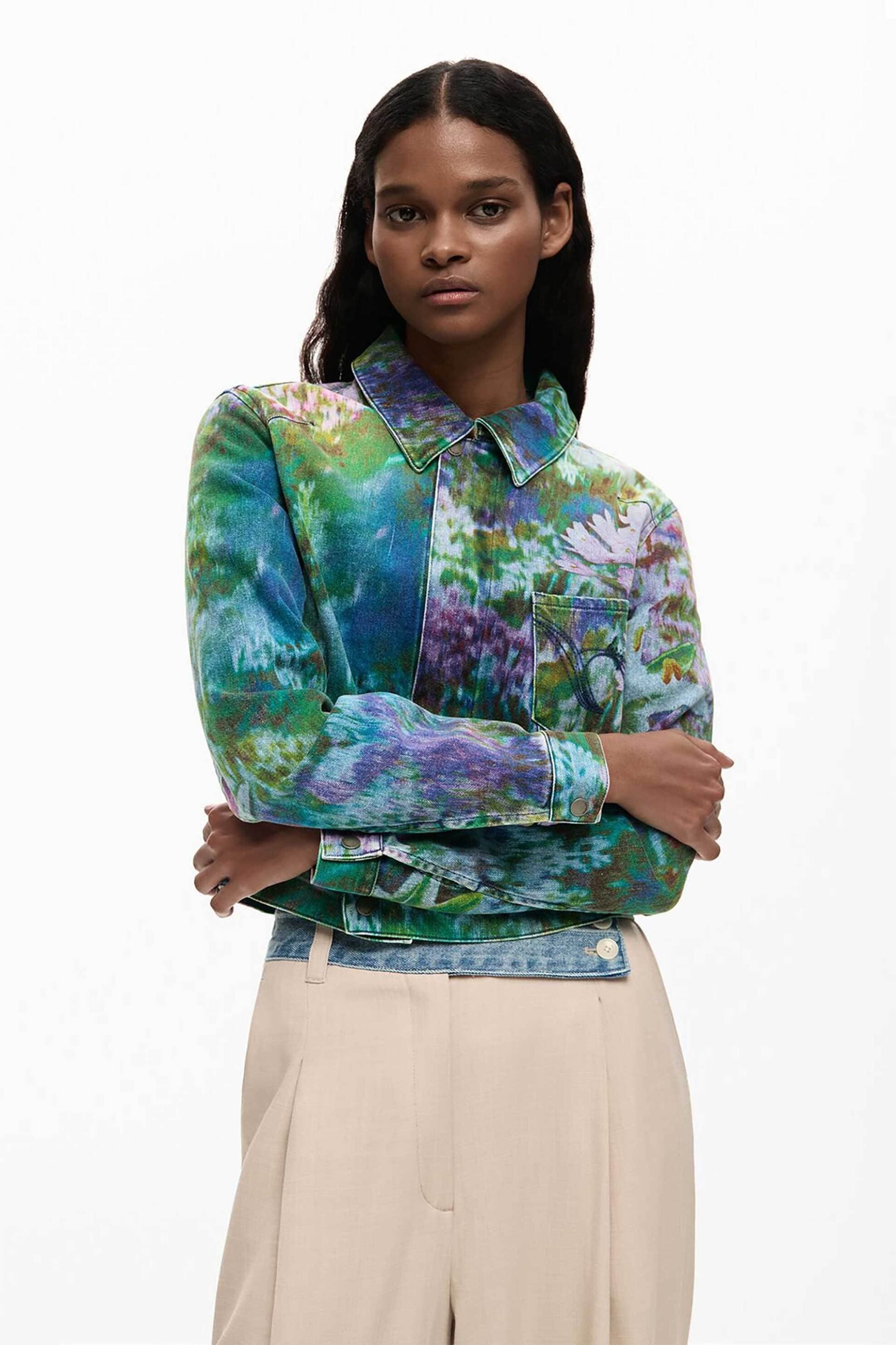 Desigual γυναικείo denim jacket με floral κεντήματα "Flora"