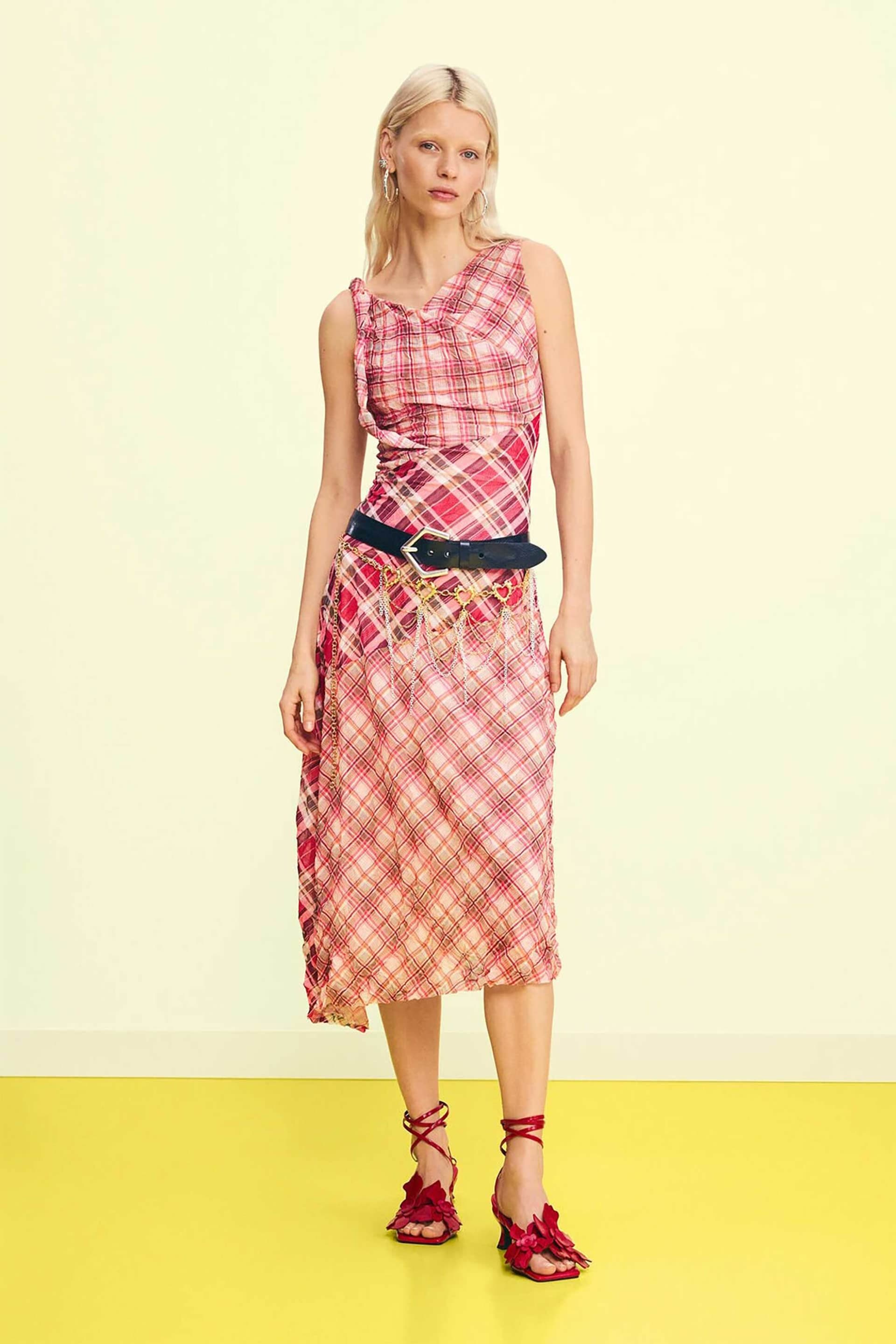 Desigual γυναικείο midi αμάνικο φόρεμα με καρό σχέδιο Regular Fit "Arizona"