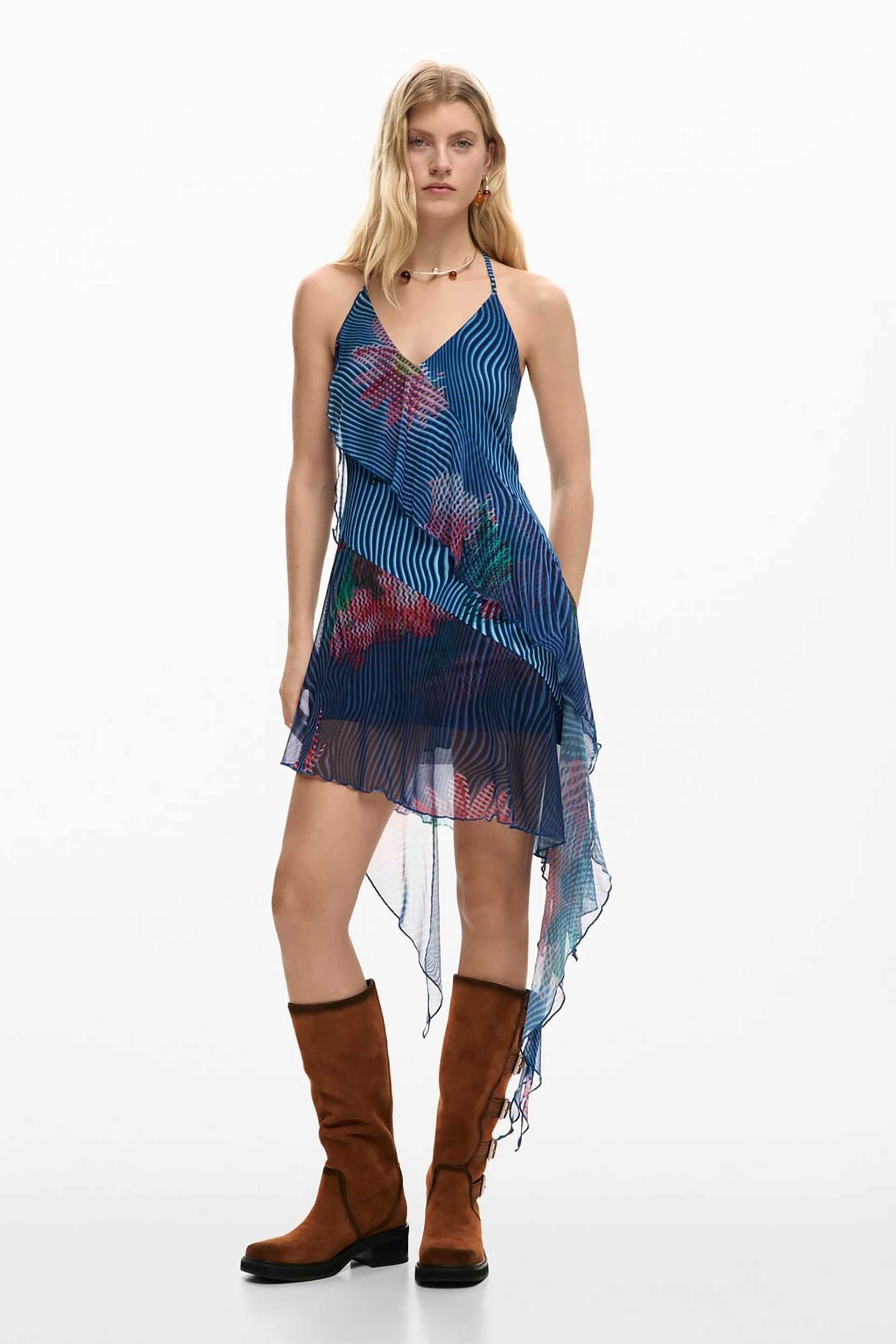 Desigual γυναικείο mini αμάνικο φόρεμα με all-over print και ασύμμετρο τελείωμα "Nora"