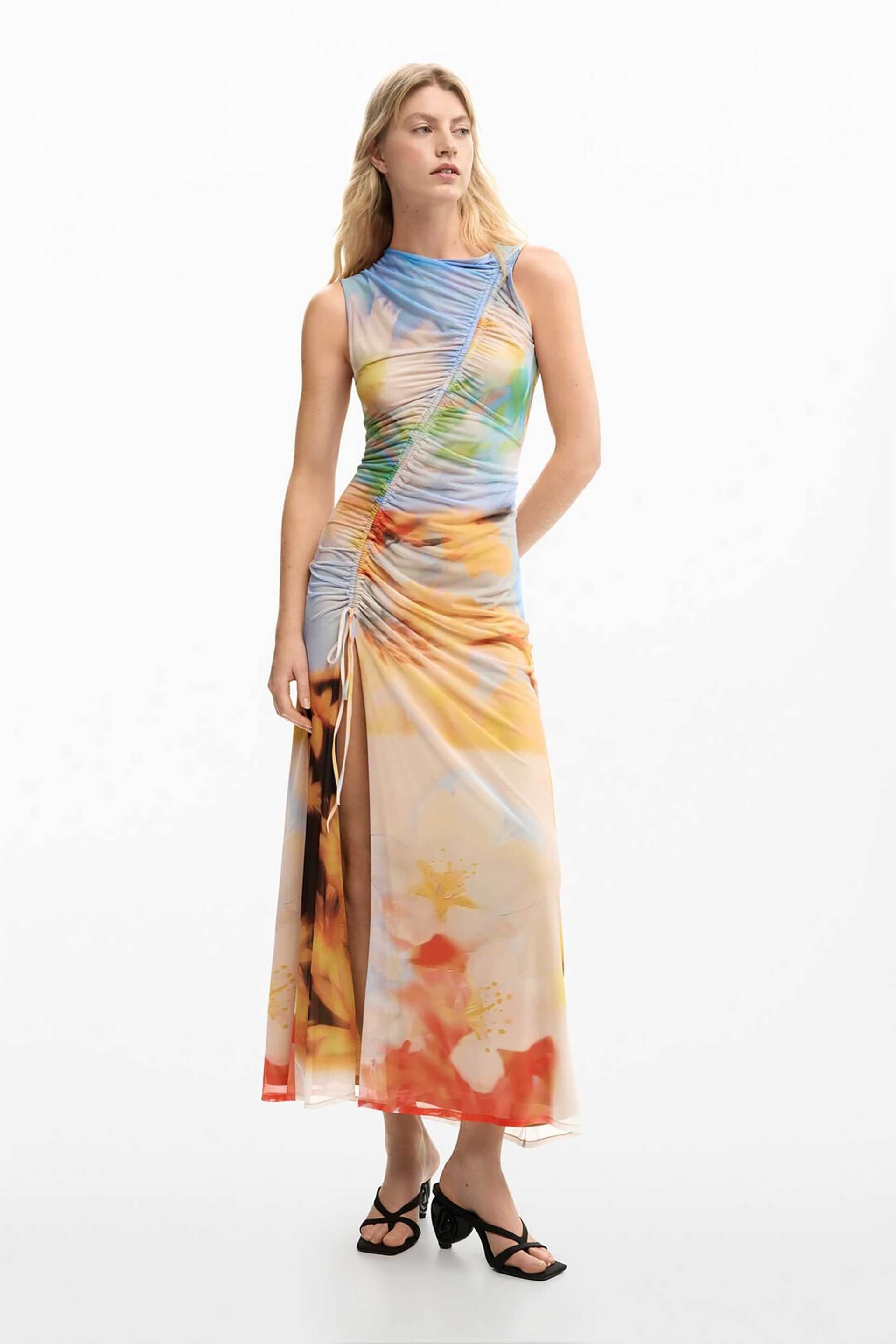 Desigual γυναικείο midi αμάνικο φόρεμα με floral print "Jade"