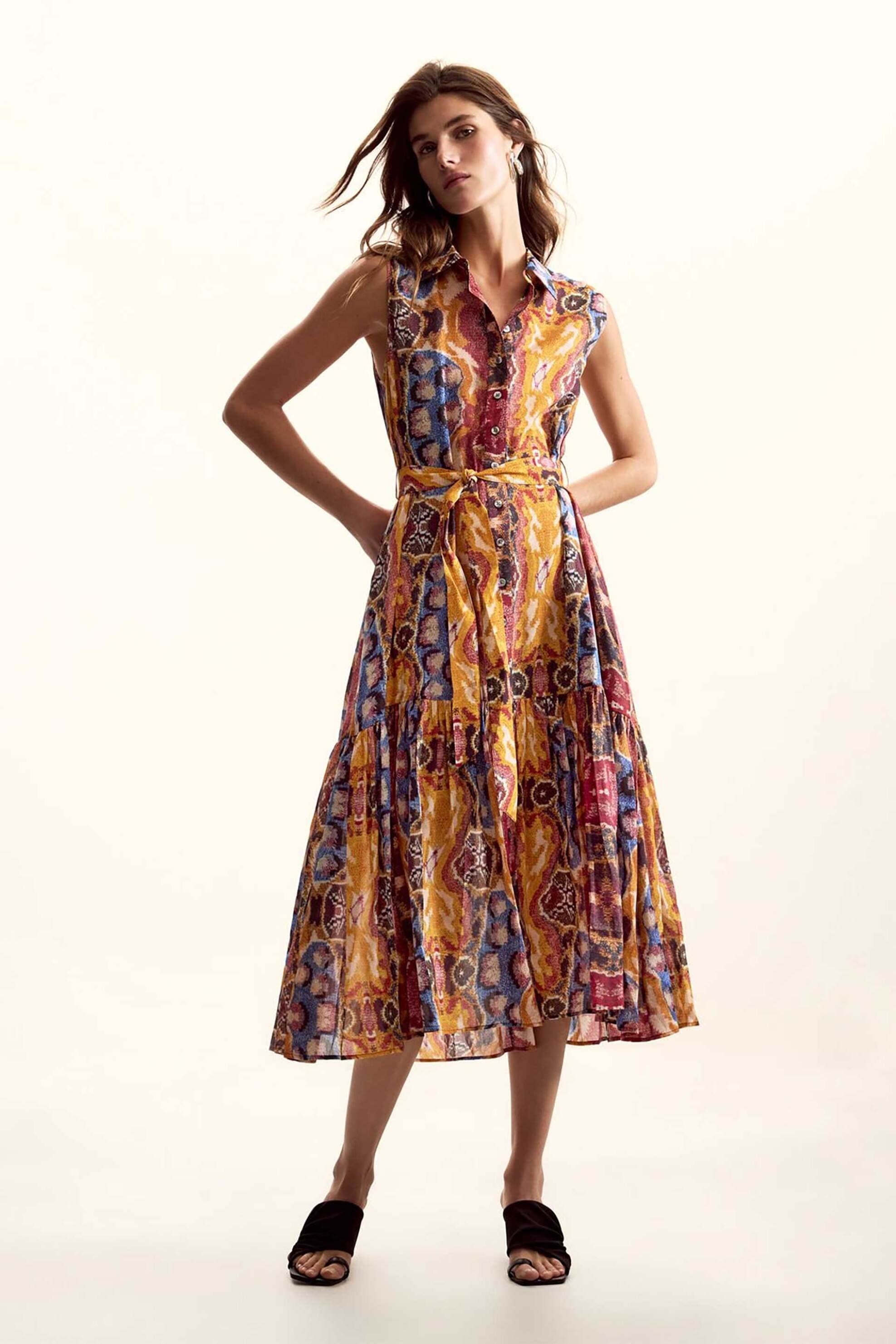 Desigual γυναικείο midi αμάνικο φόρεμα σεμιζιέ με all-over print "Fini"