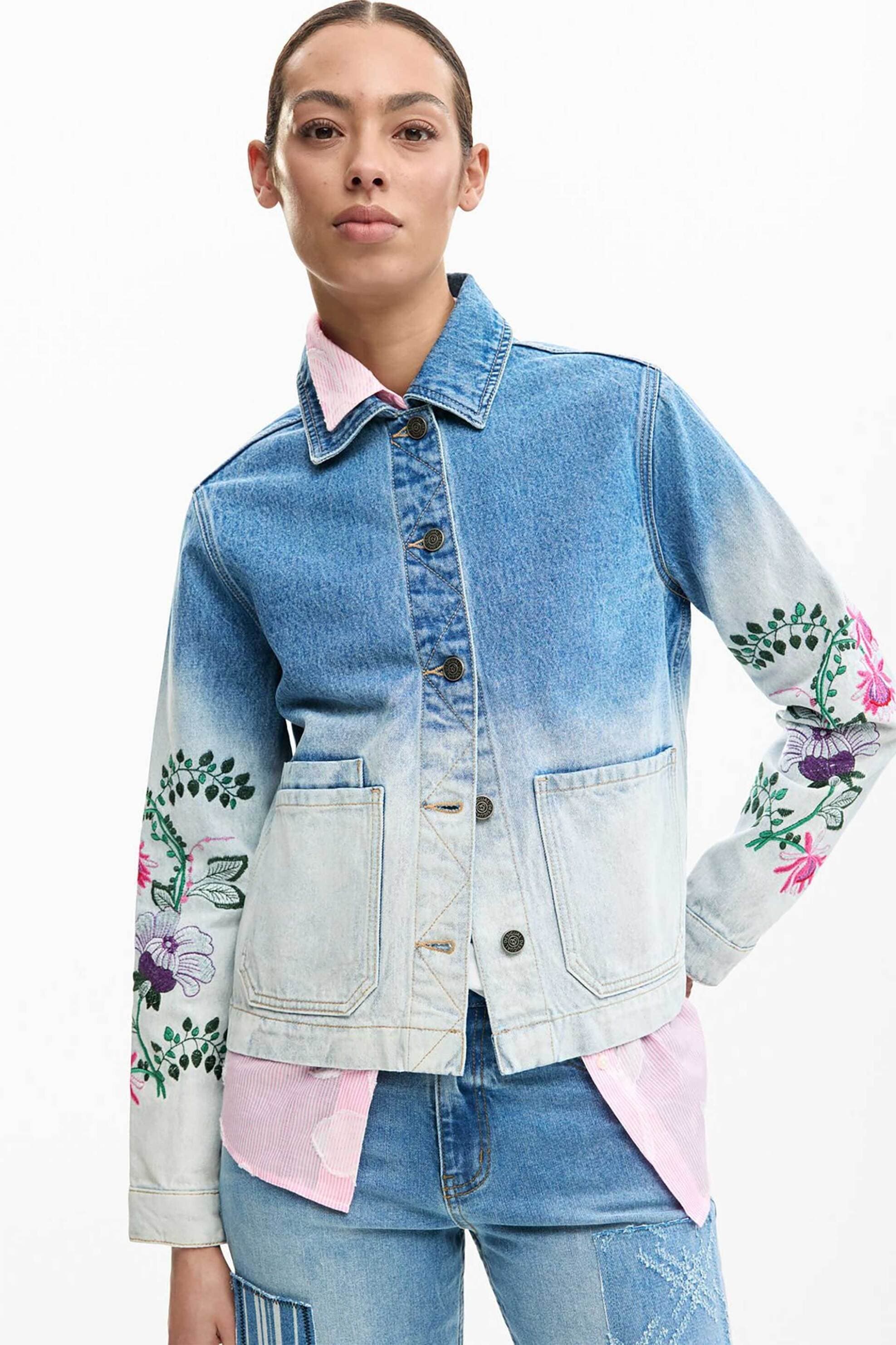 Desigual γυναικείo denim jacket με floral κεντήματα "Dakota"