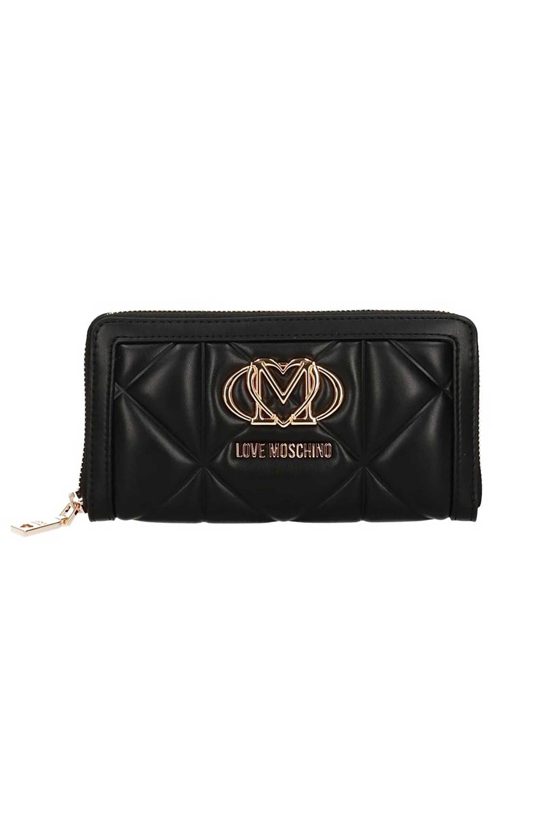 Love Moschino γυναικείο καπιτονέ πορτοφόλι μονόχρωμο με μεταλλικό λογότυπο | ONE SIZE