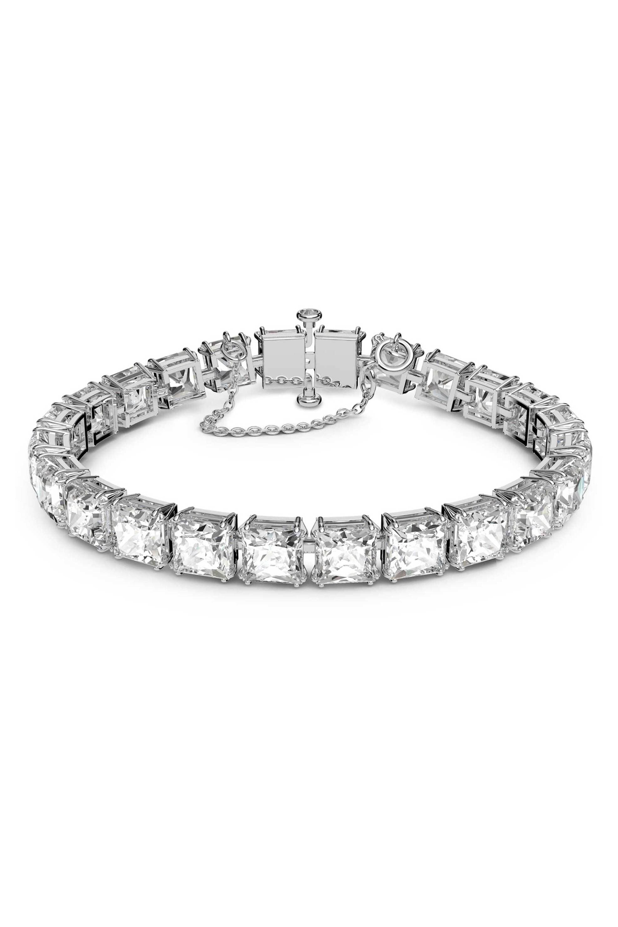 Swarovski γυναικείο βραχιόλι λευκό, επιμετάλλωση ροδίου "Tennis Matrix"